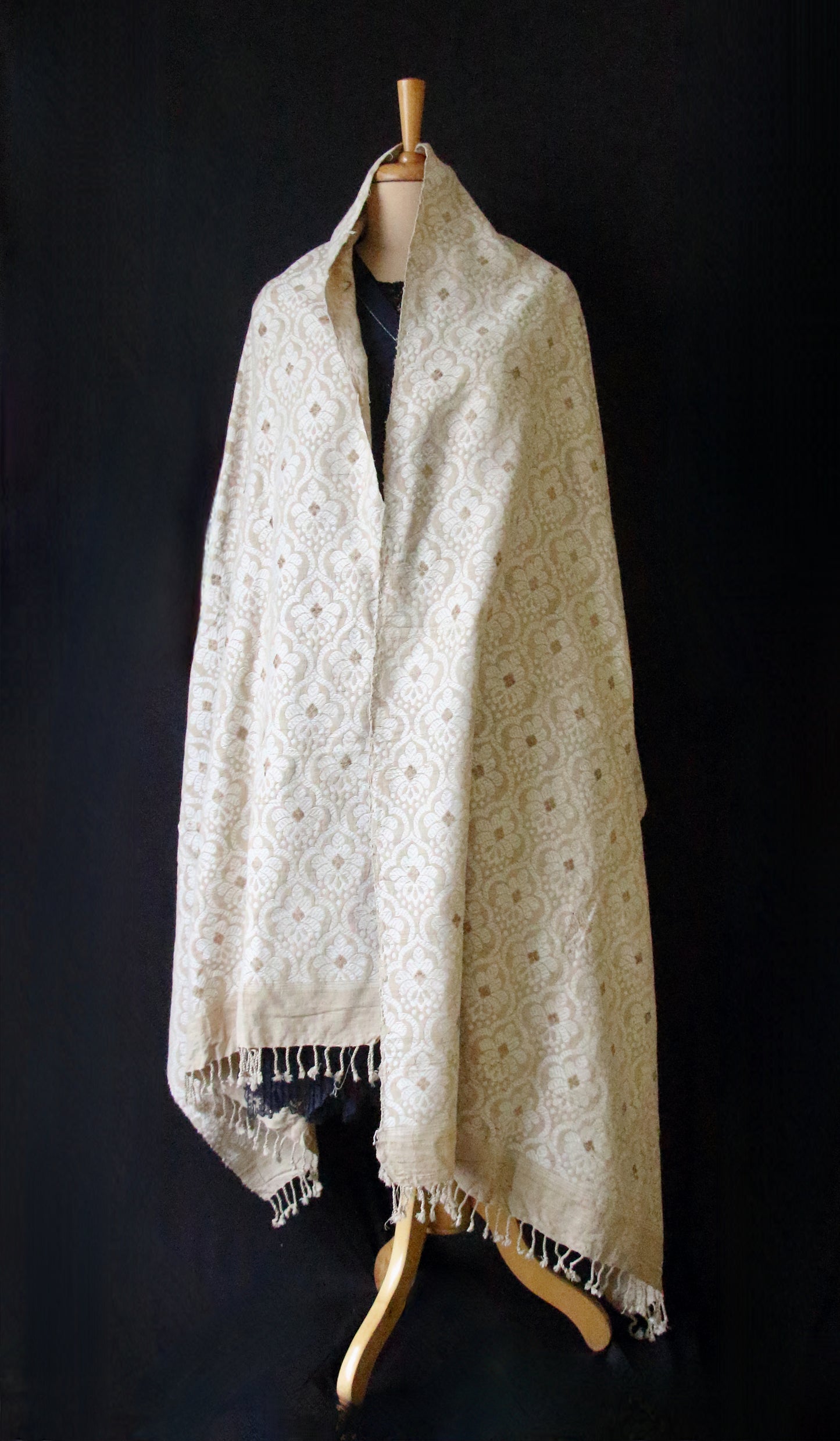 Natural Beige Colour all over patterned Eri Silk  Shawl from Assam