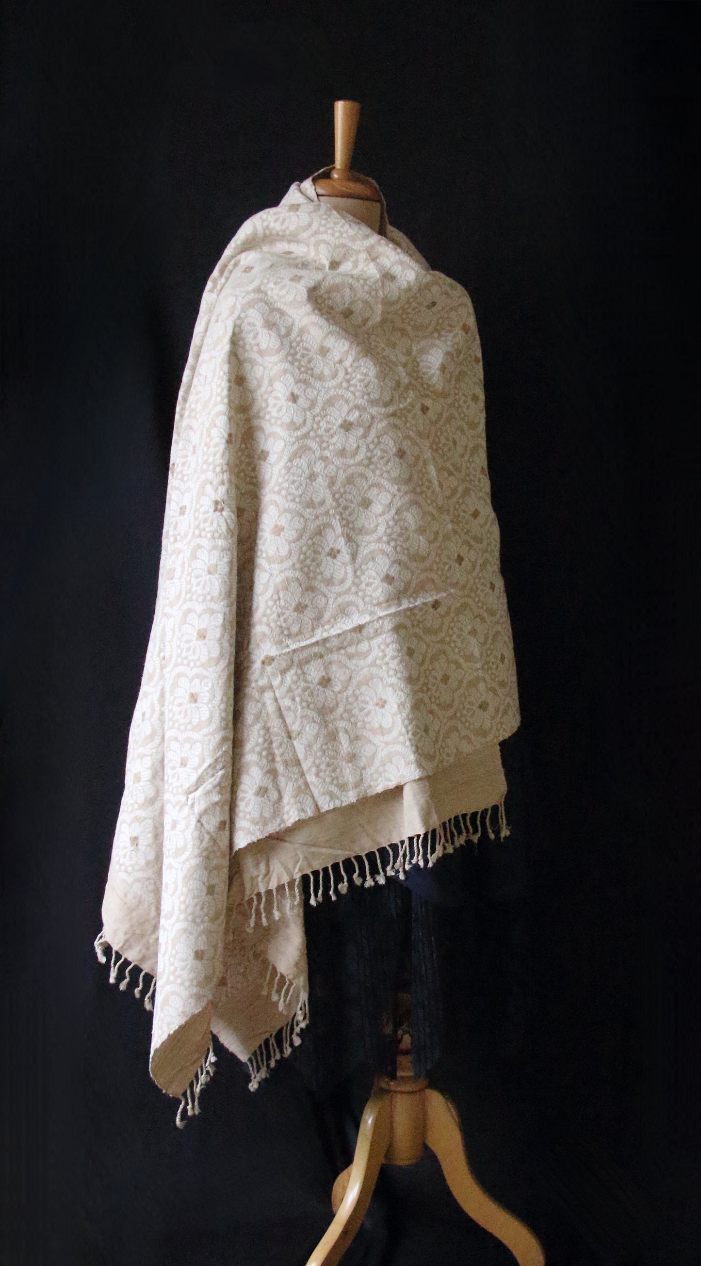 Natural Beige Colour all over patterned Eri Silk  Shawl from Assam