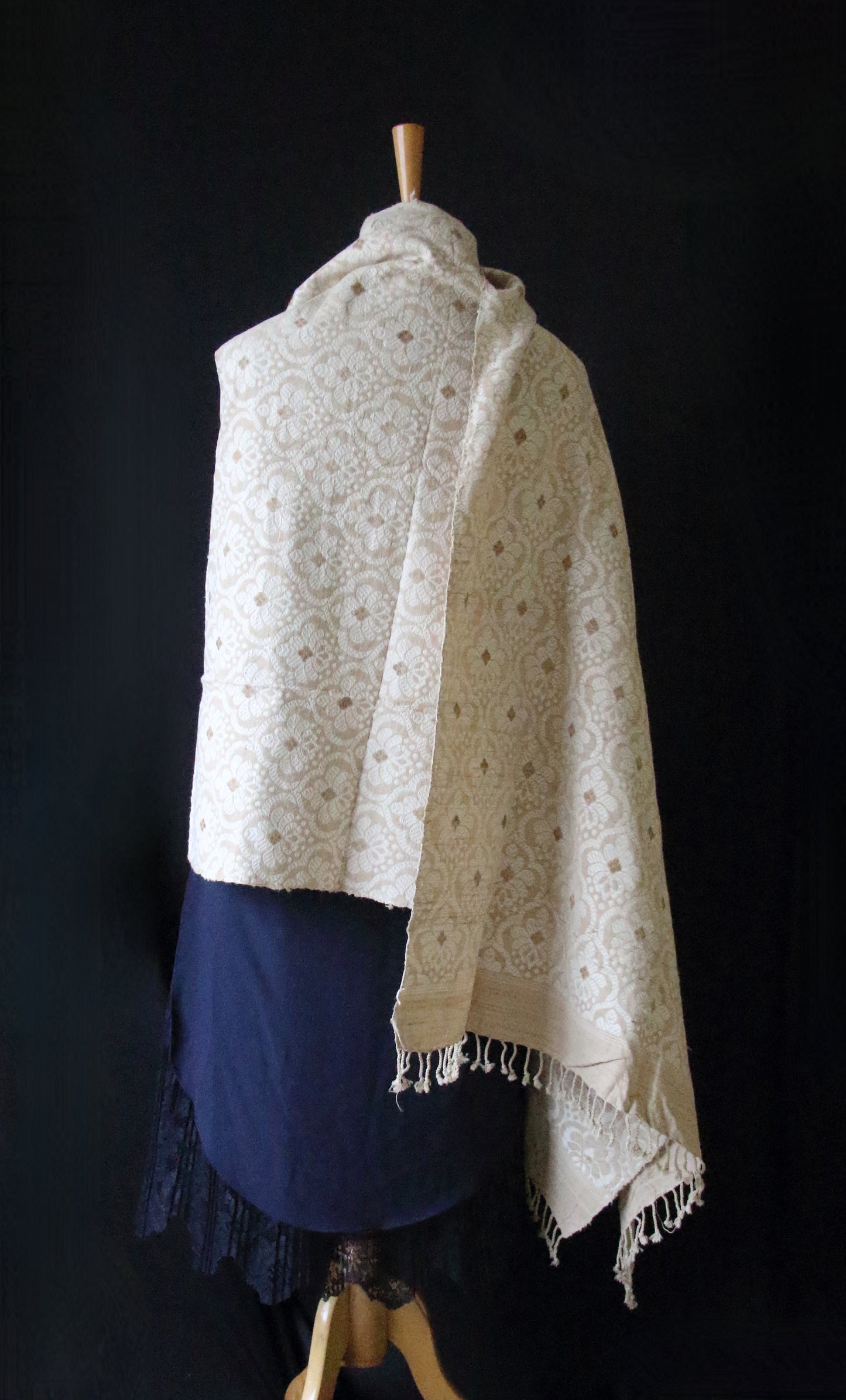 Natural Beige Colour all over patterned Eri Silk  Shawl from Assam