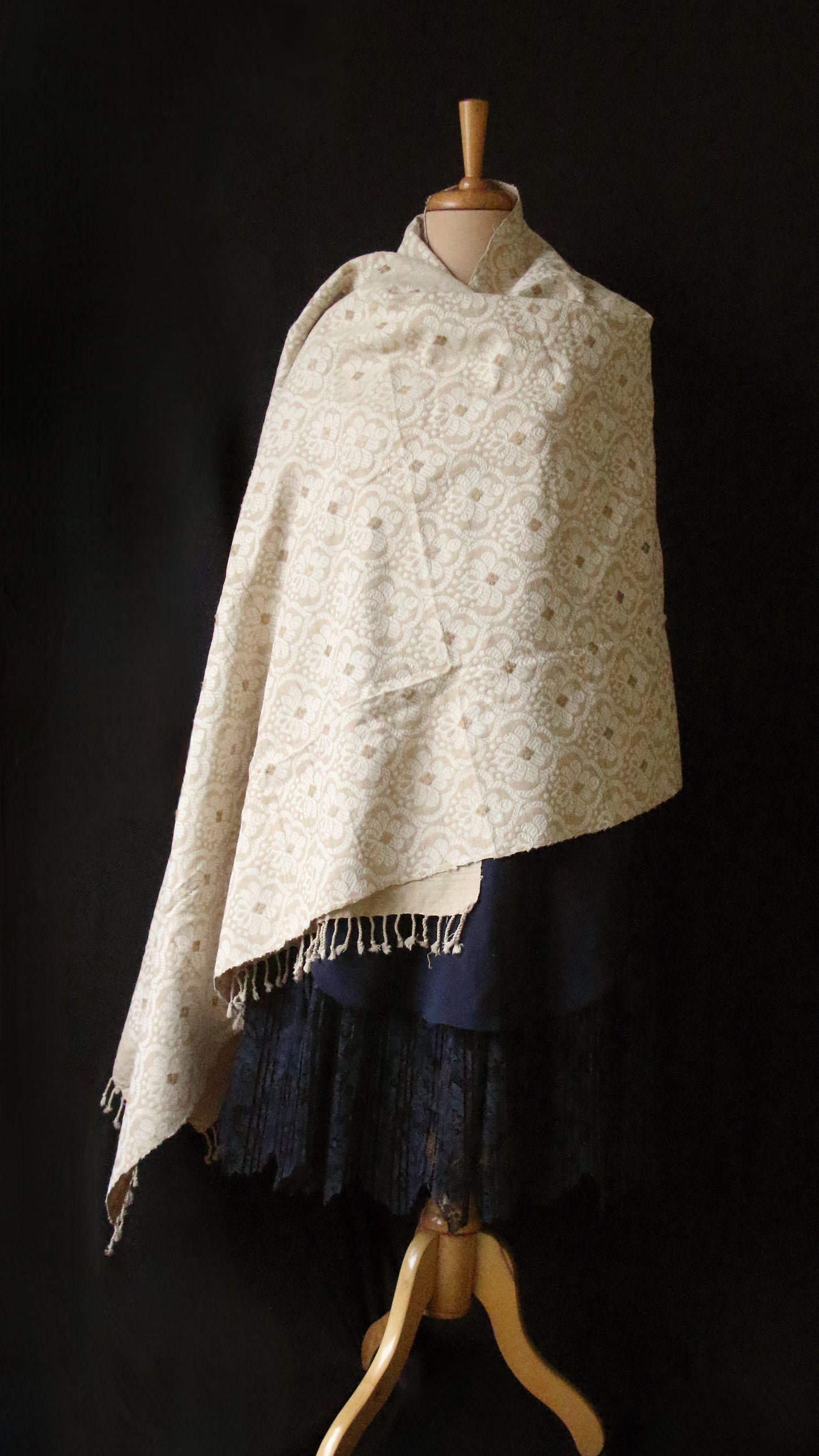 Natural Beige Colour all over patterned Eri Silk  Shawl from Assam