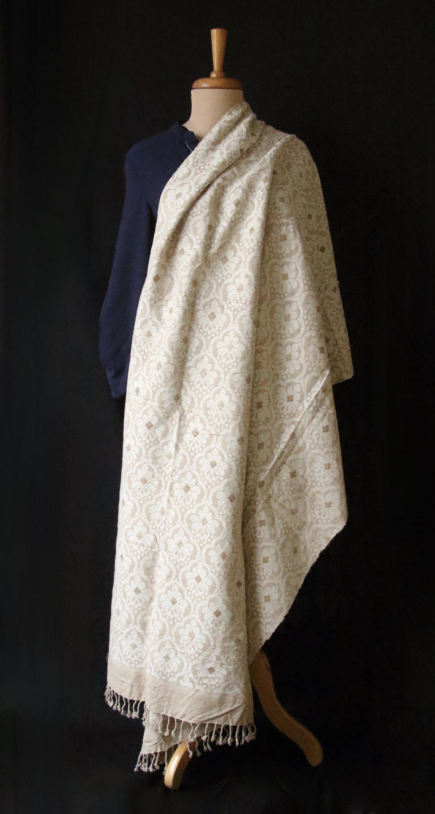 Natural Beige Colour all over patterned Eri Silk  Shawl from Assam