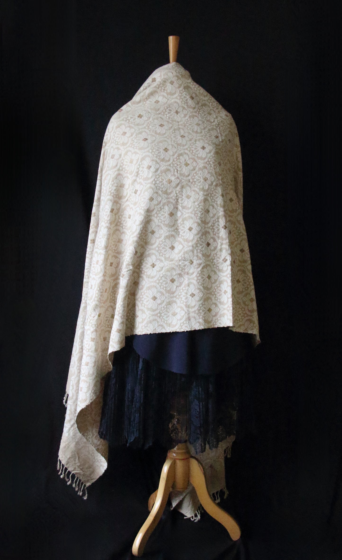 Natural Beige Colour all over patterned Eri Silk  Shawl from Assam