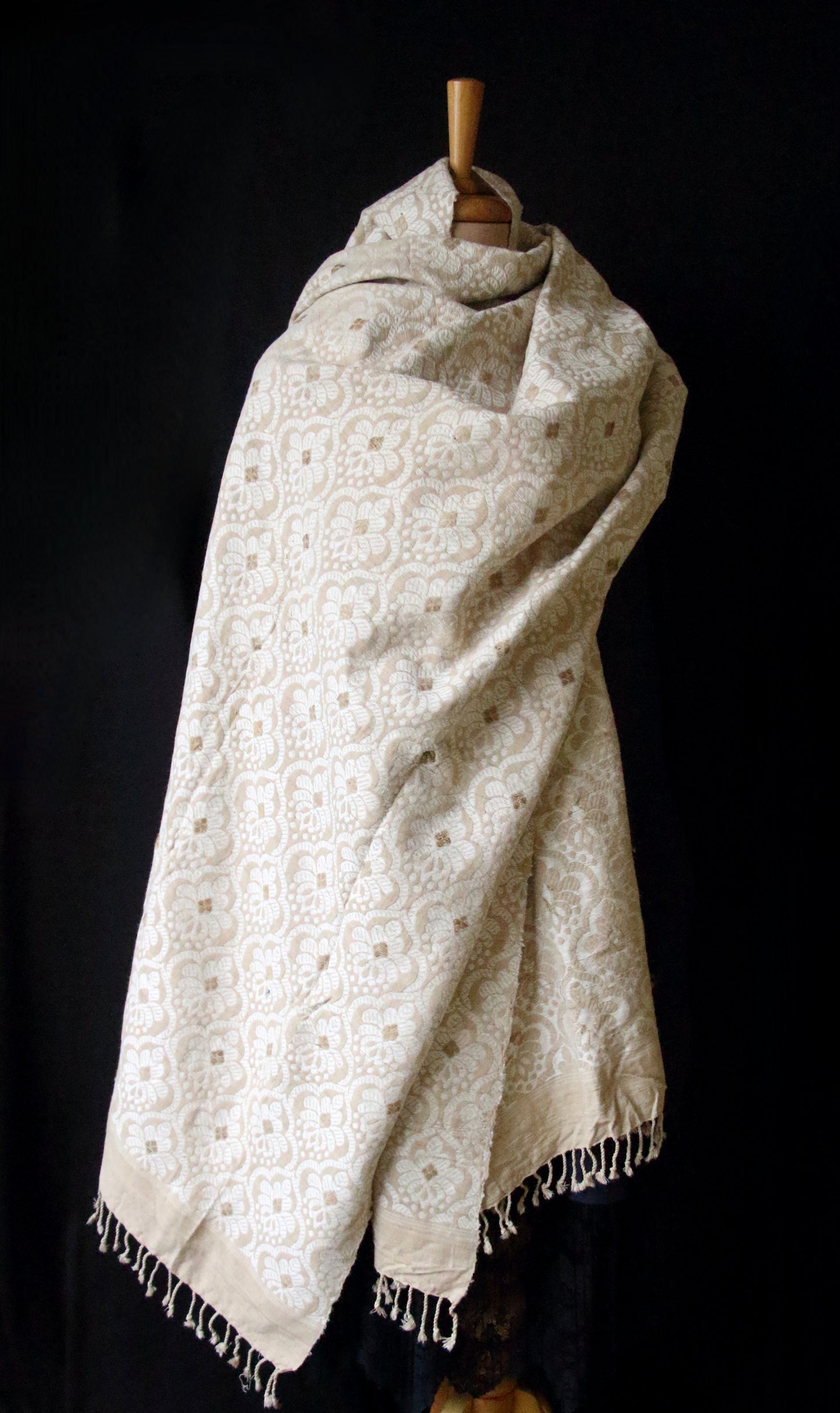 Natural Beige Colour all over patterned Eri Silk  Shawl from Assam