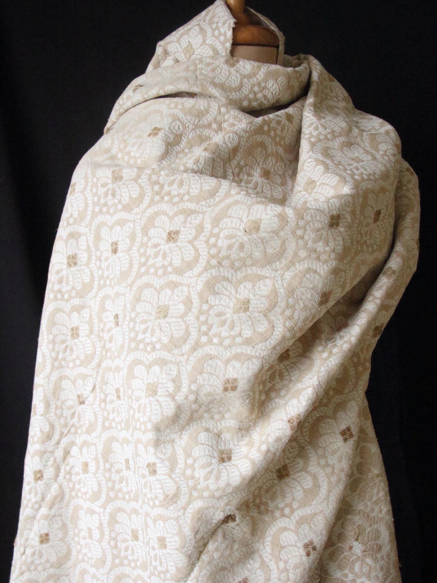 Natural Beige Colour all over patterned Eri Silk  Shawl from Assam