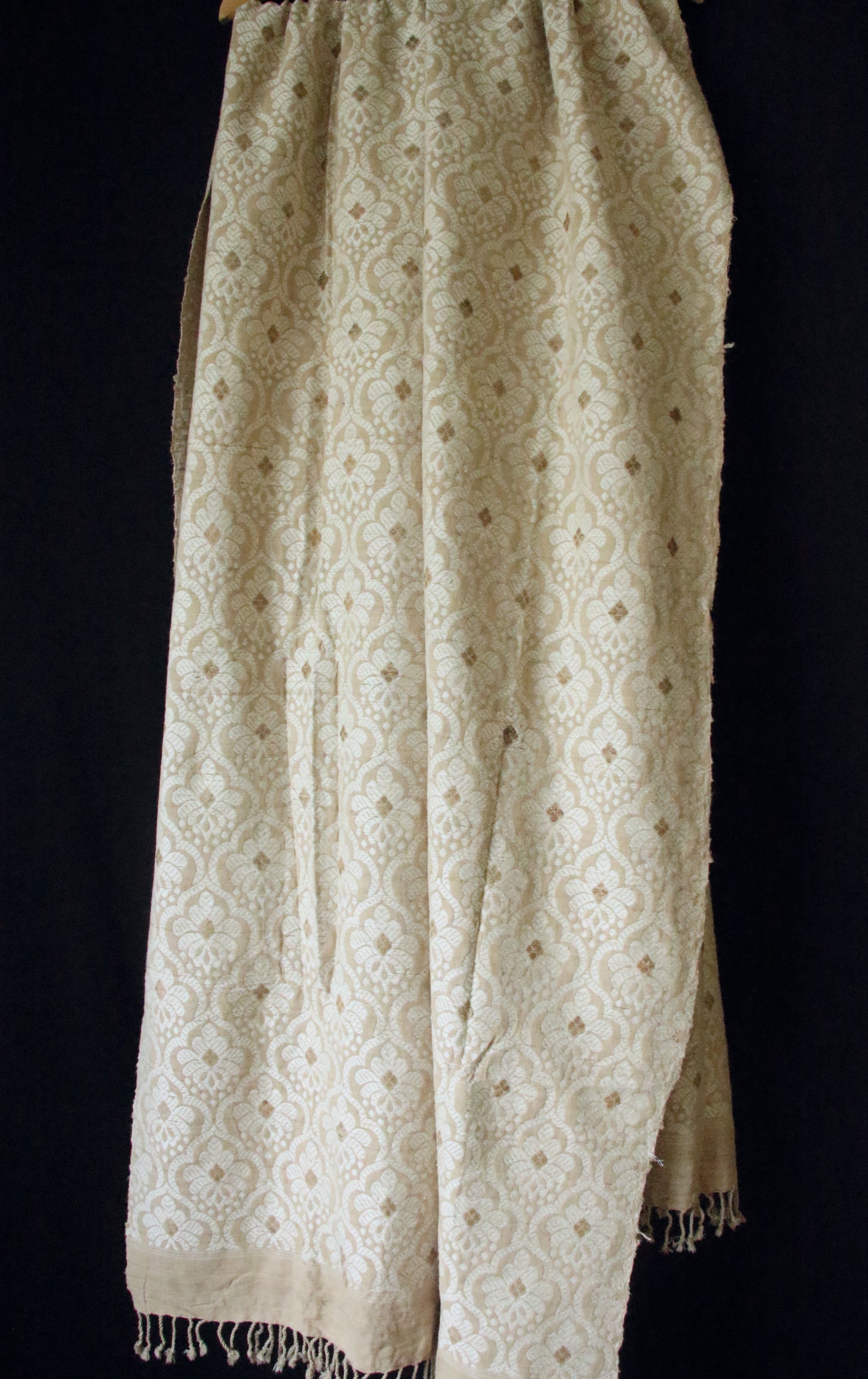Natural Beige Colour all over patterned Eri Silk  Shawl from Assam