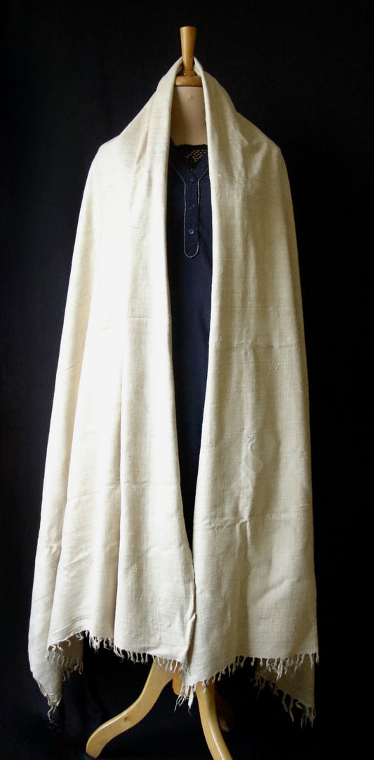 Natural Off white Handwoven / Handspun Eri Silk Shawl from Assam