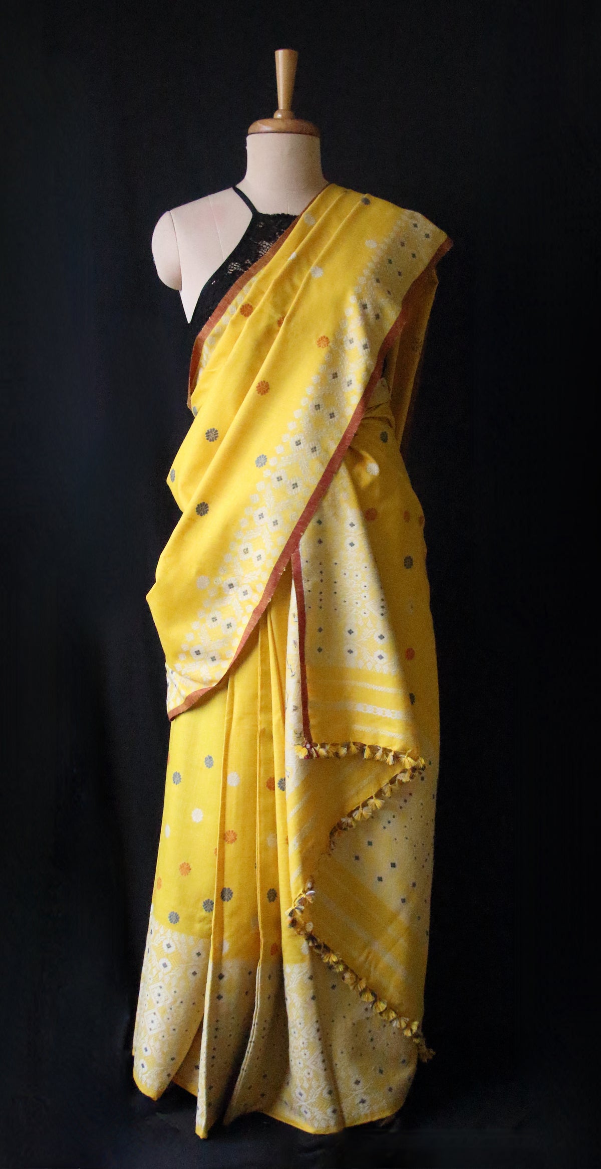 Yellow Narural Dyed Eri Silk Traditional Mekhela Chador Set from Assam