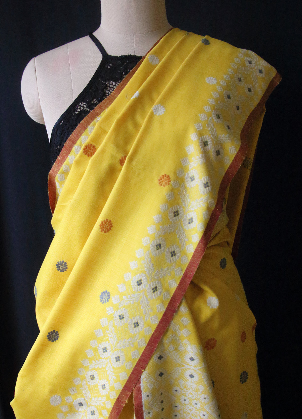 Yellow Narural Dyed Eri Silk Traditional Mekhela Chador Set from Assam