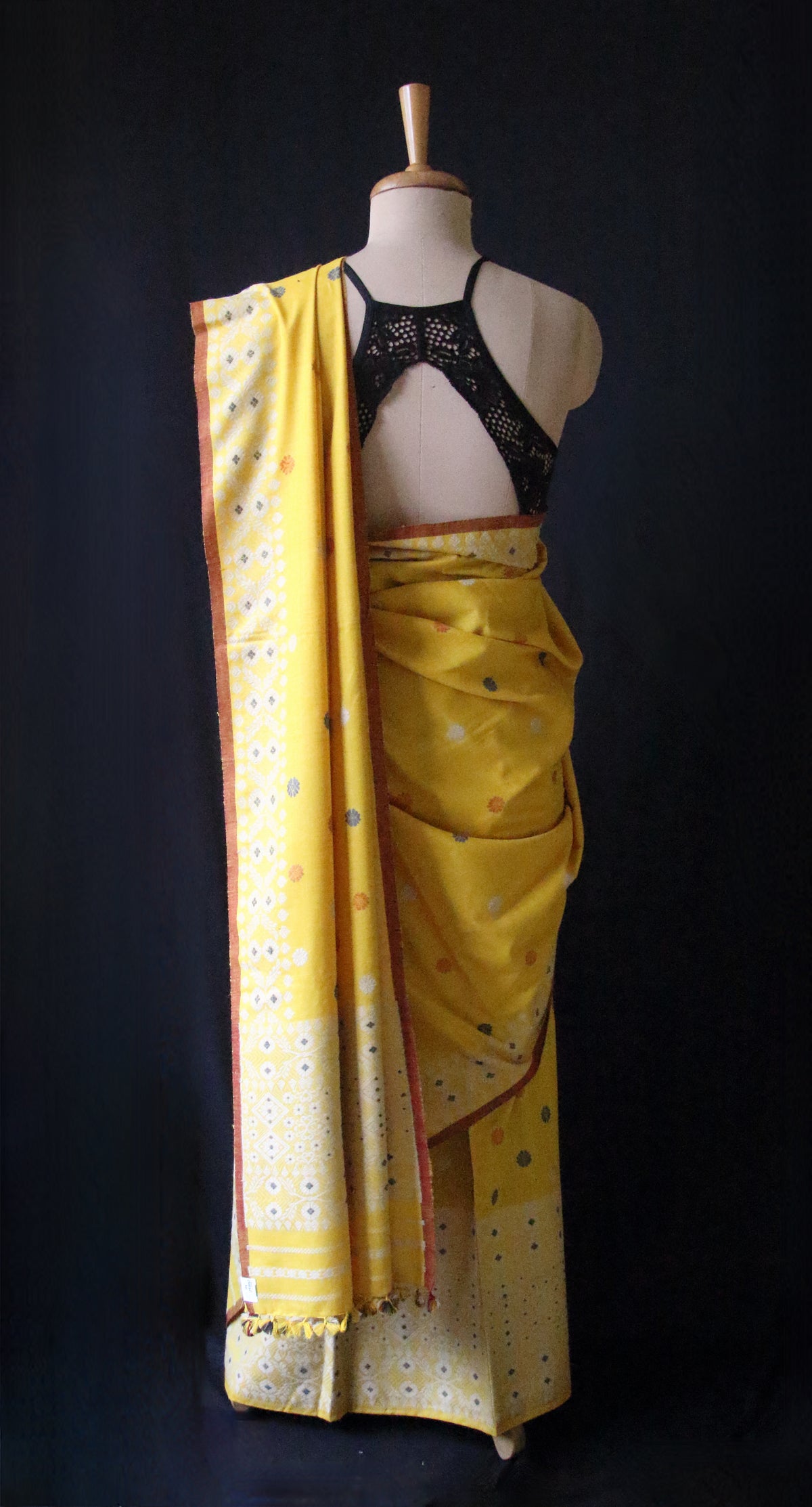 Yellow Narural Dyed Eri Silk Traditional Mekhela Chador Set from Assam