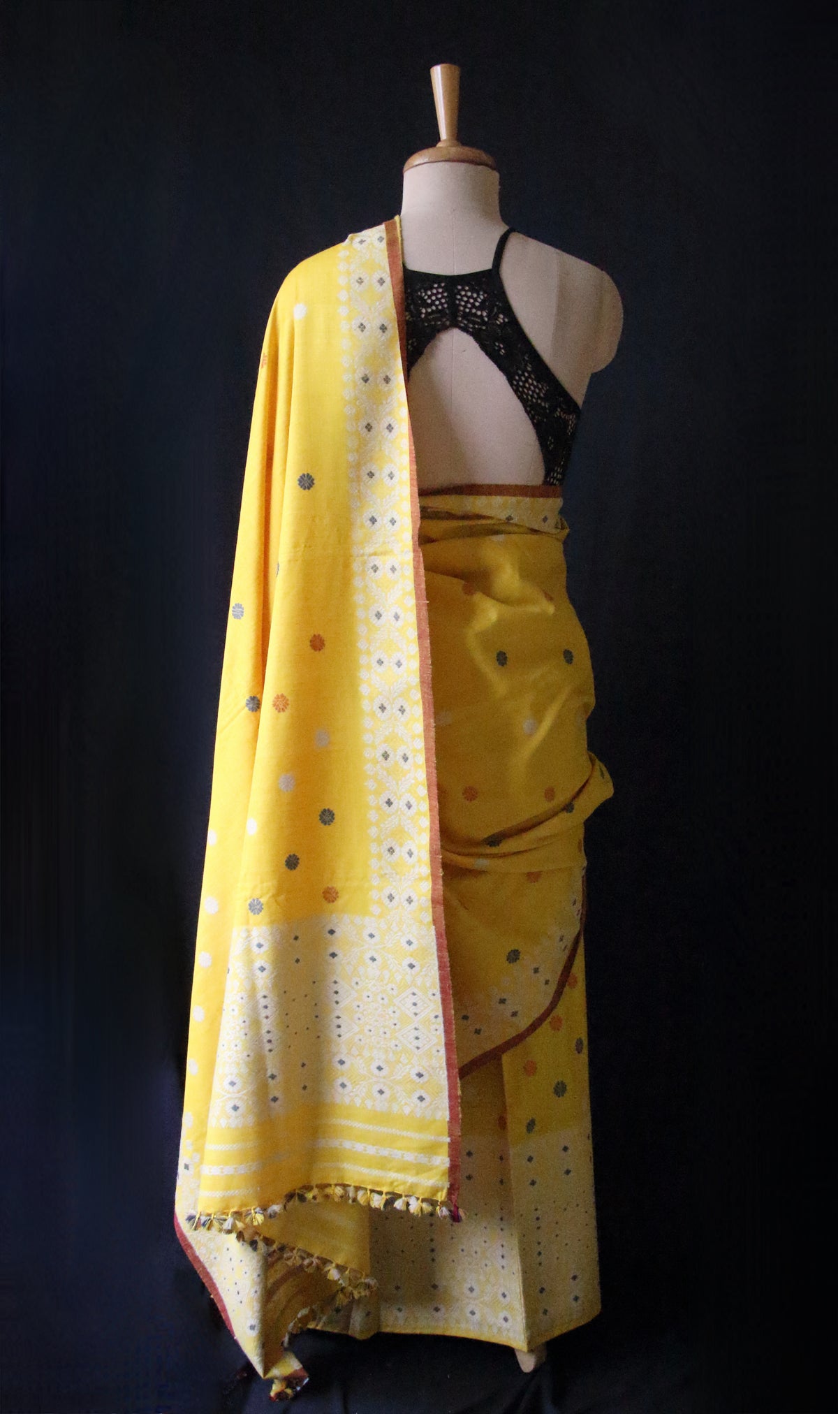Yellow Narural Dyed Eri Silk Traditional Mekhela Chador Set from Assam