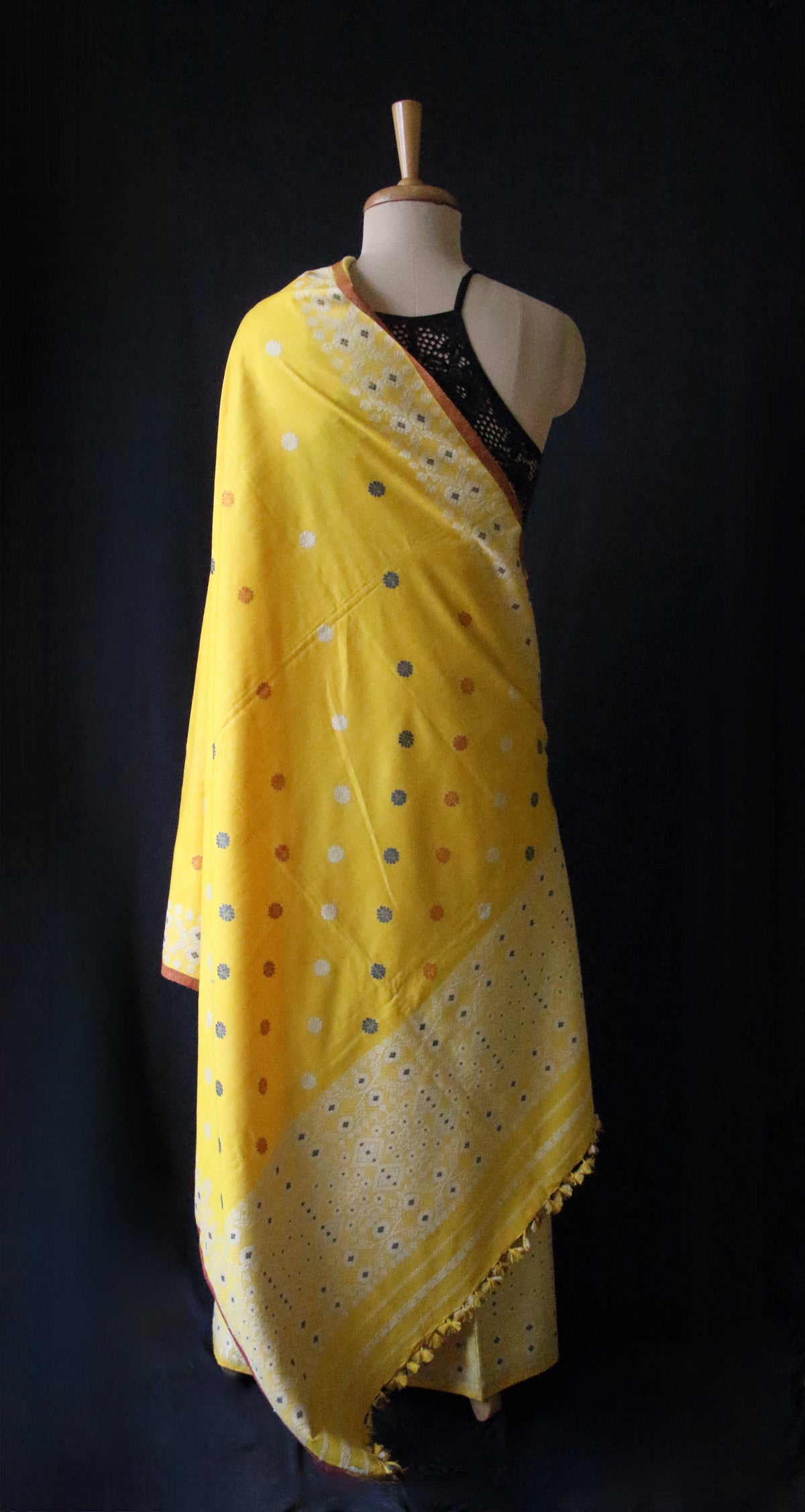 Yellow Narural Dyed Eri Silk Traditional Mekhela Chador Set from Assam