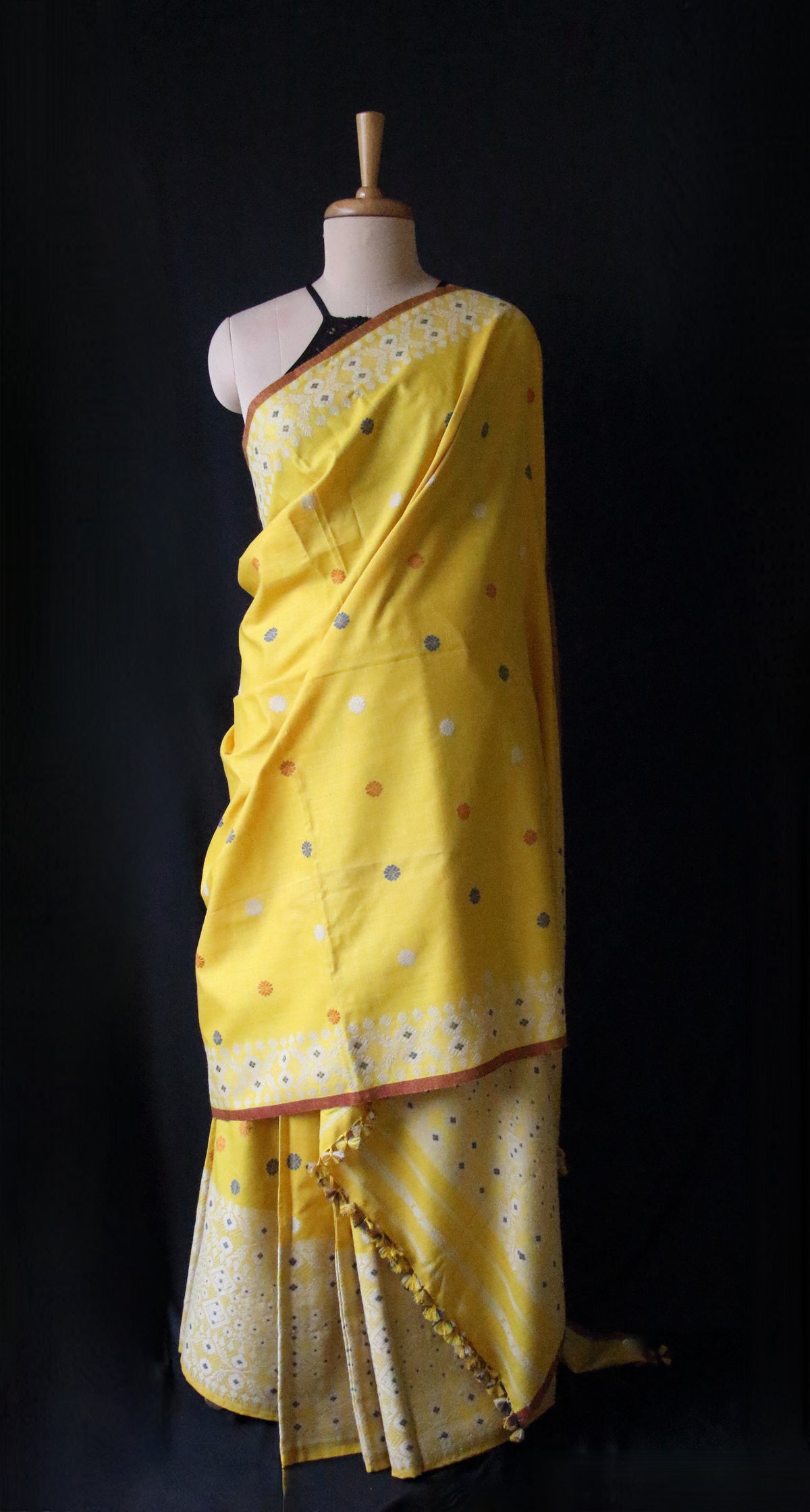 Yellow Narural Dyed Eri Silk Traditional Mekhela Chador Set from Assam