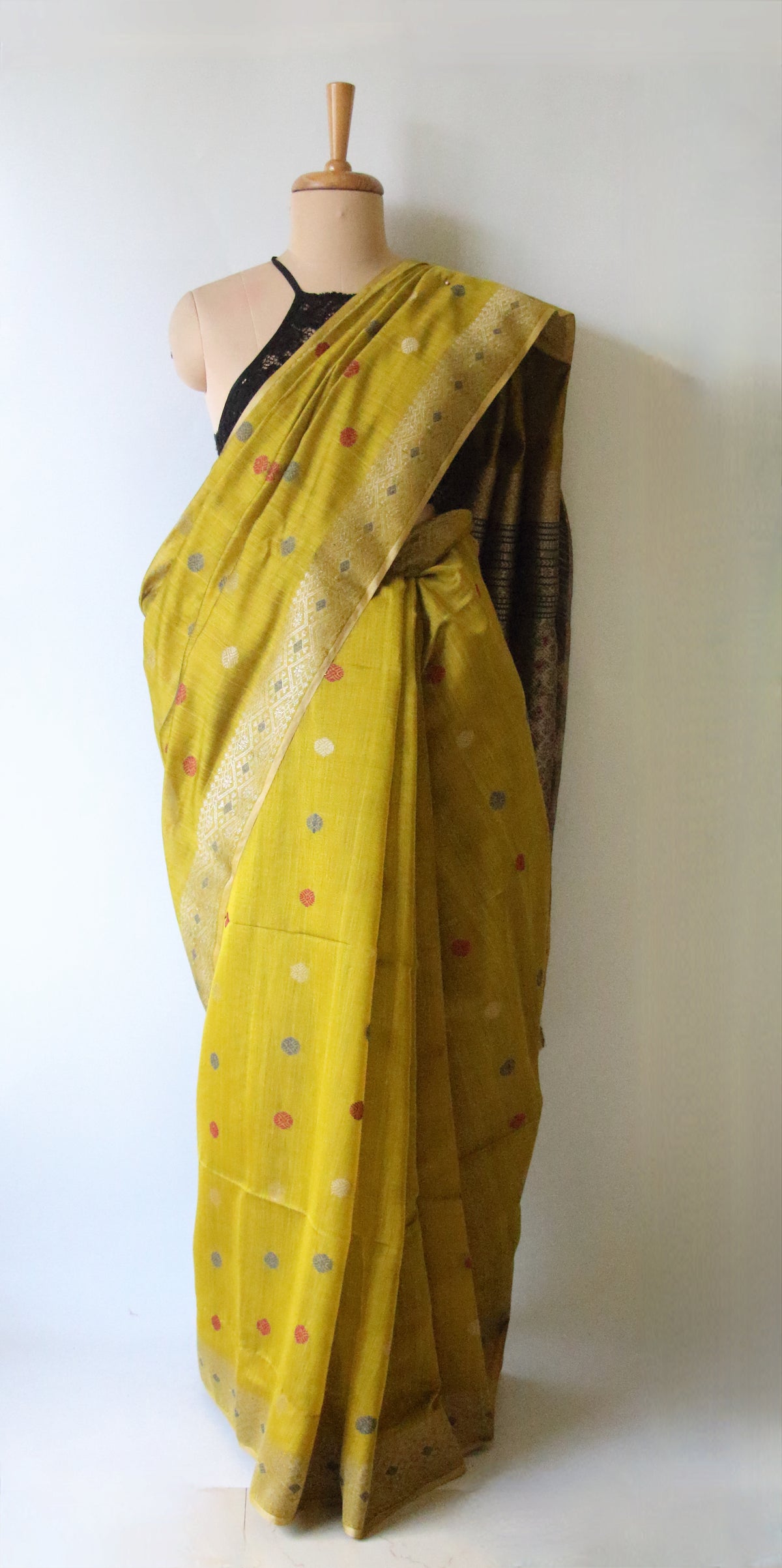 Natural Dyed Bright Green Handloom Silk  Saree from Assam