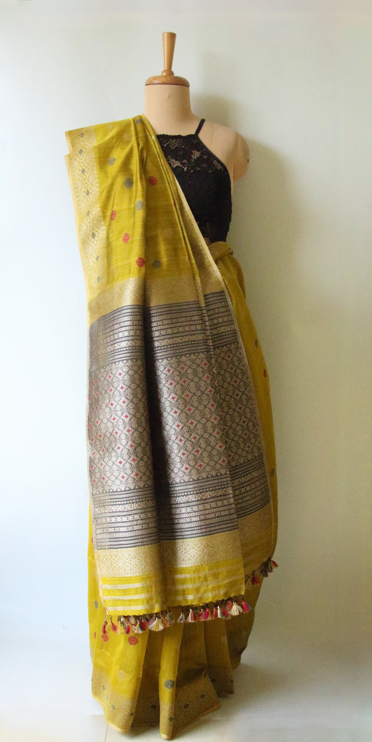 Natural Dyed Bright Green Handloom Silk  Saree from Assam