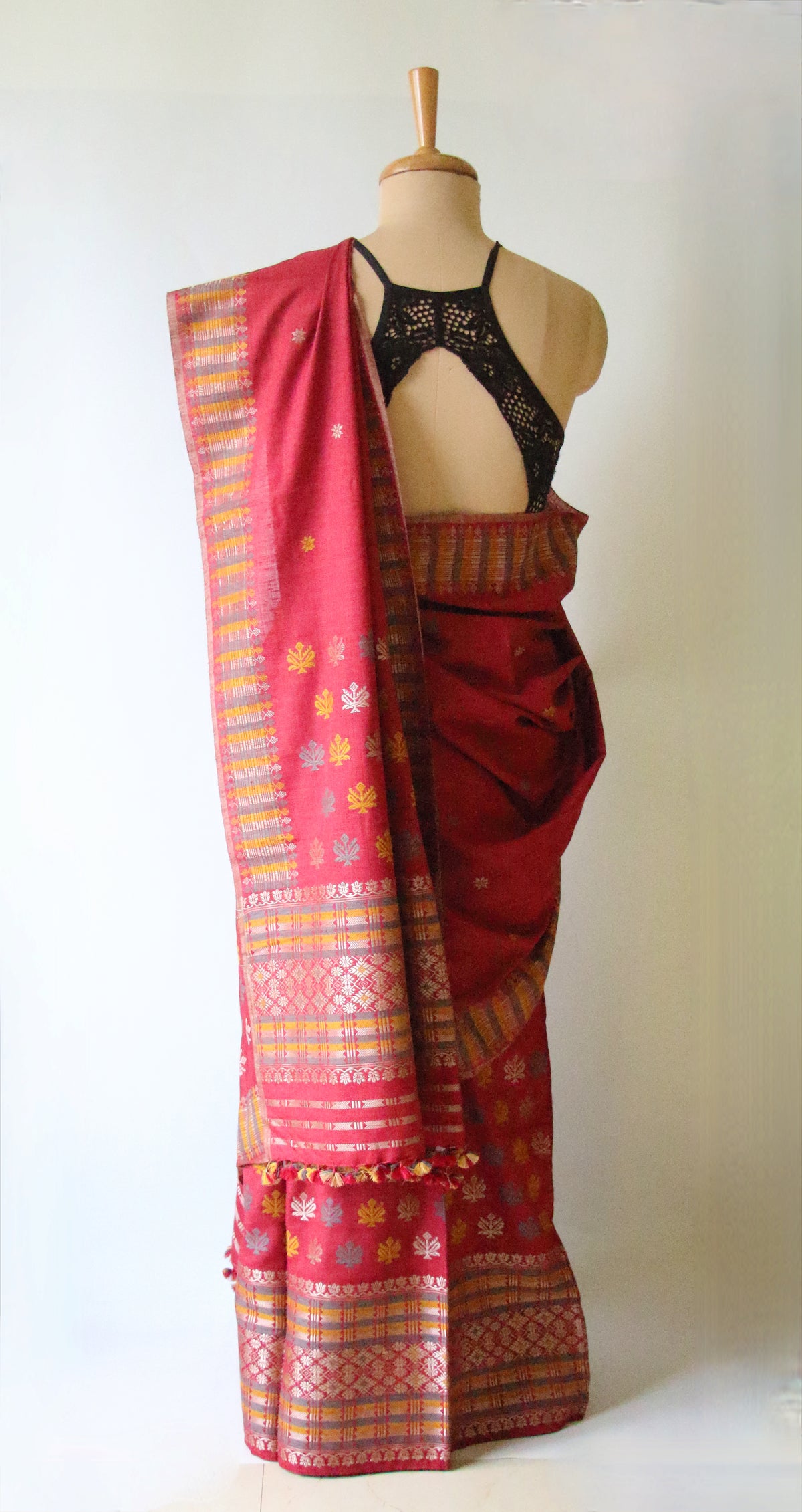 Maroon Narural Dyed Eri Silk Traditional Mekhela Chador Set from Assam