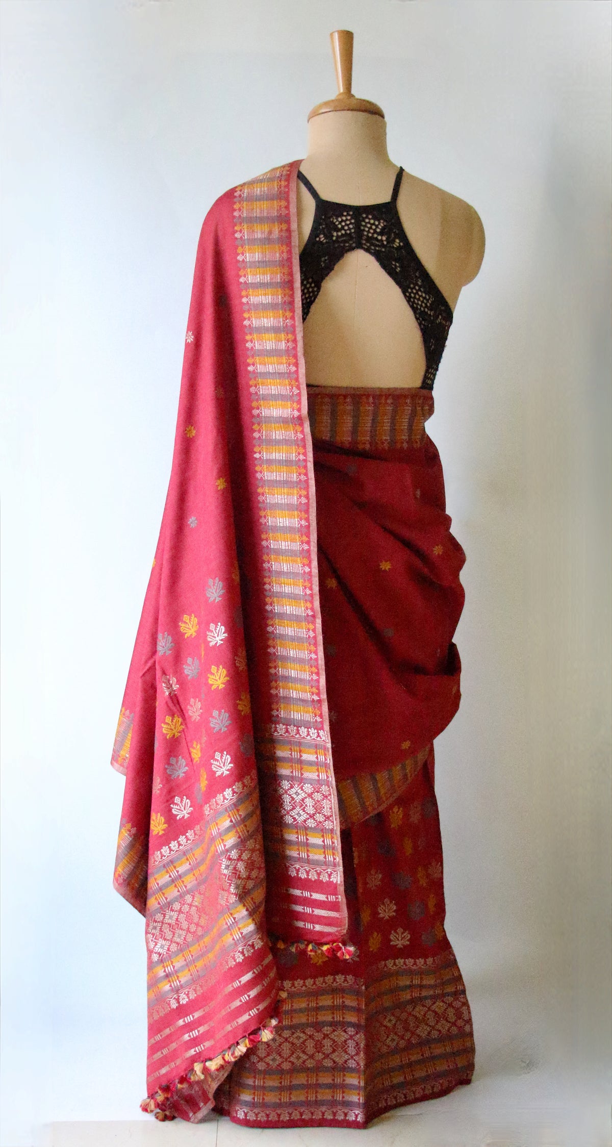 Maroon Narural Dyed Eri Silk Traditional Mekhela Chador Set from Assam