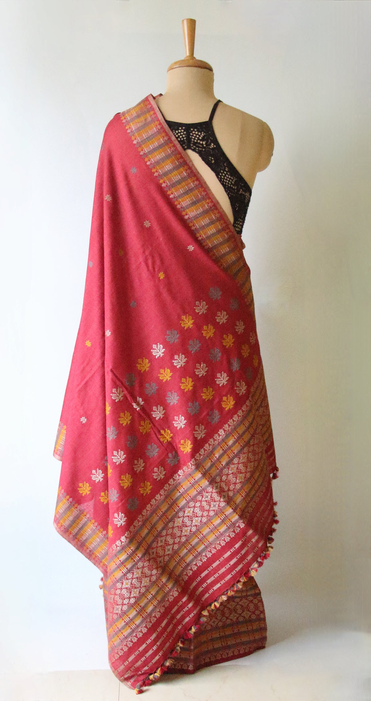 Maroon Narural Dyed Eri Silk Traditional Mekhela Chador Set from Assam