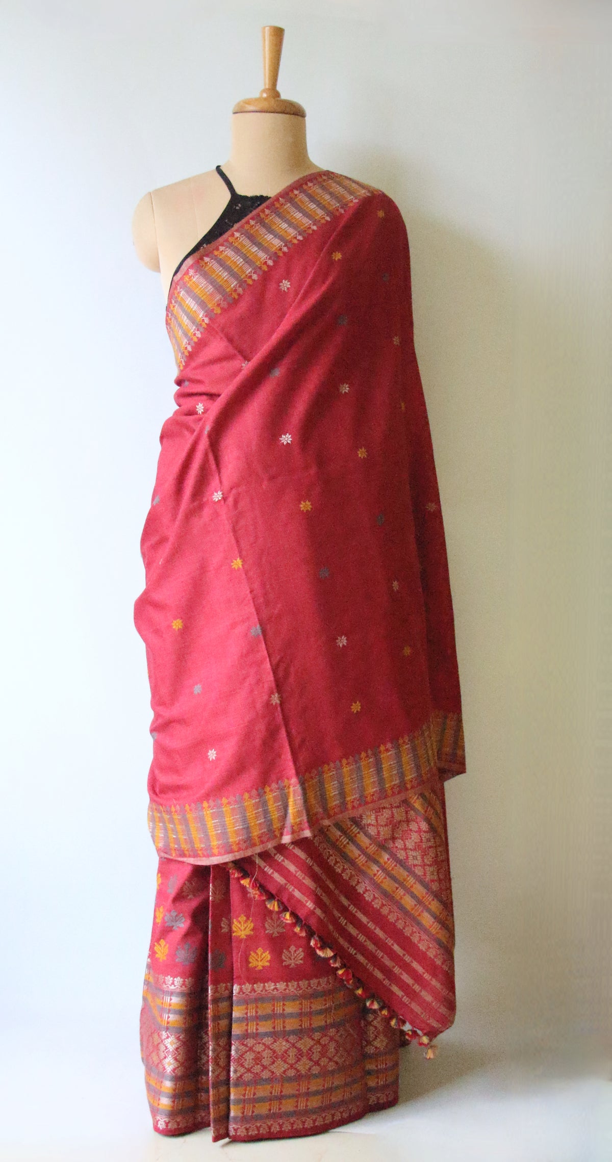 Maroon Narural Dyed Eri Silk Traditional Mekhela Chador Set from Assam