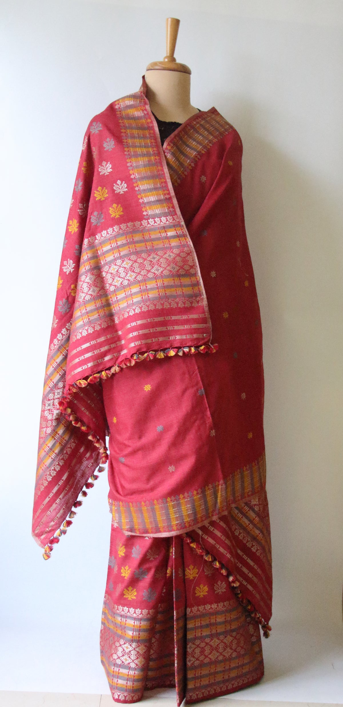 Maroon Narural Dyed Eri Silk Traditional Mekhela Chador Set from Assam