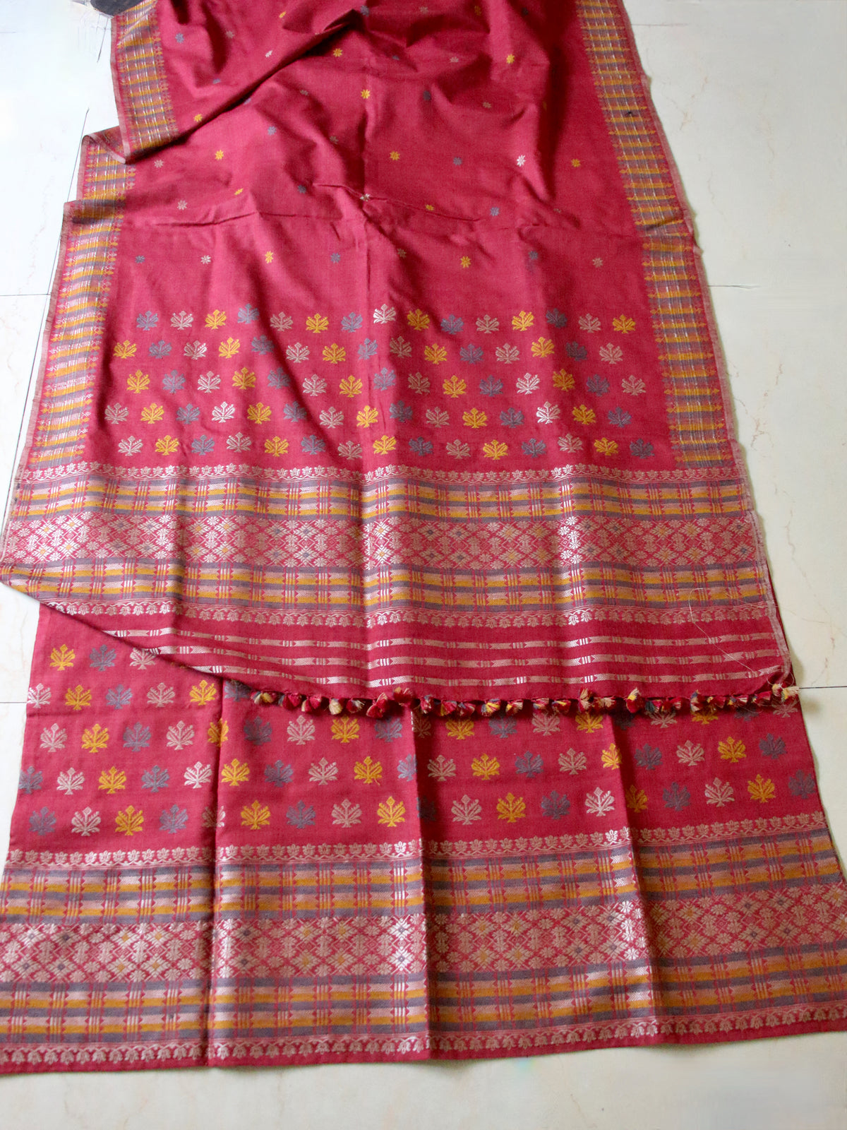 Maroon Narural Dyed Eri Silk Traditional Mekhela Chador Set from Assam