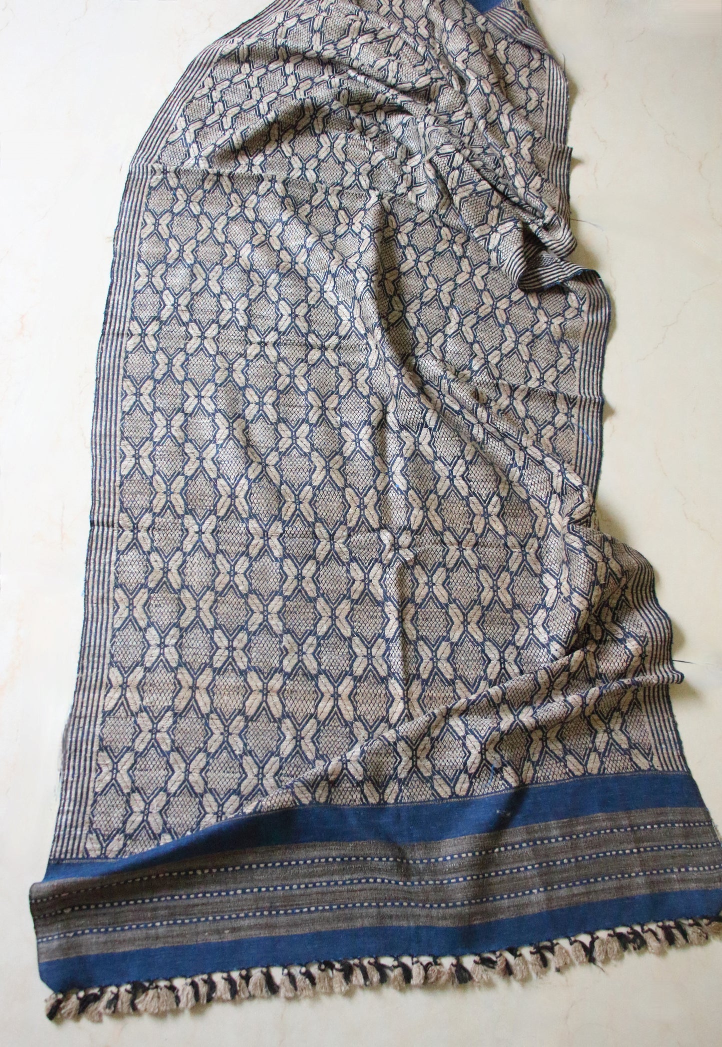 Indigo Eri Silk Handwoven Scarf / Small size Shawl from Assam