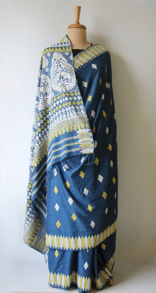 Natural Indigo Dyed Eri Silk Saree / Handloom from Assam
