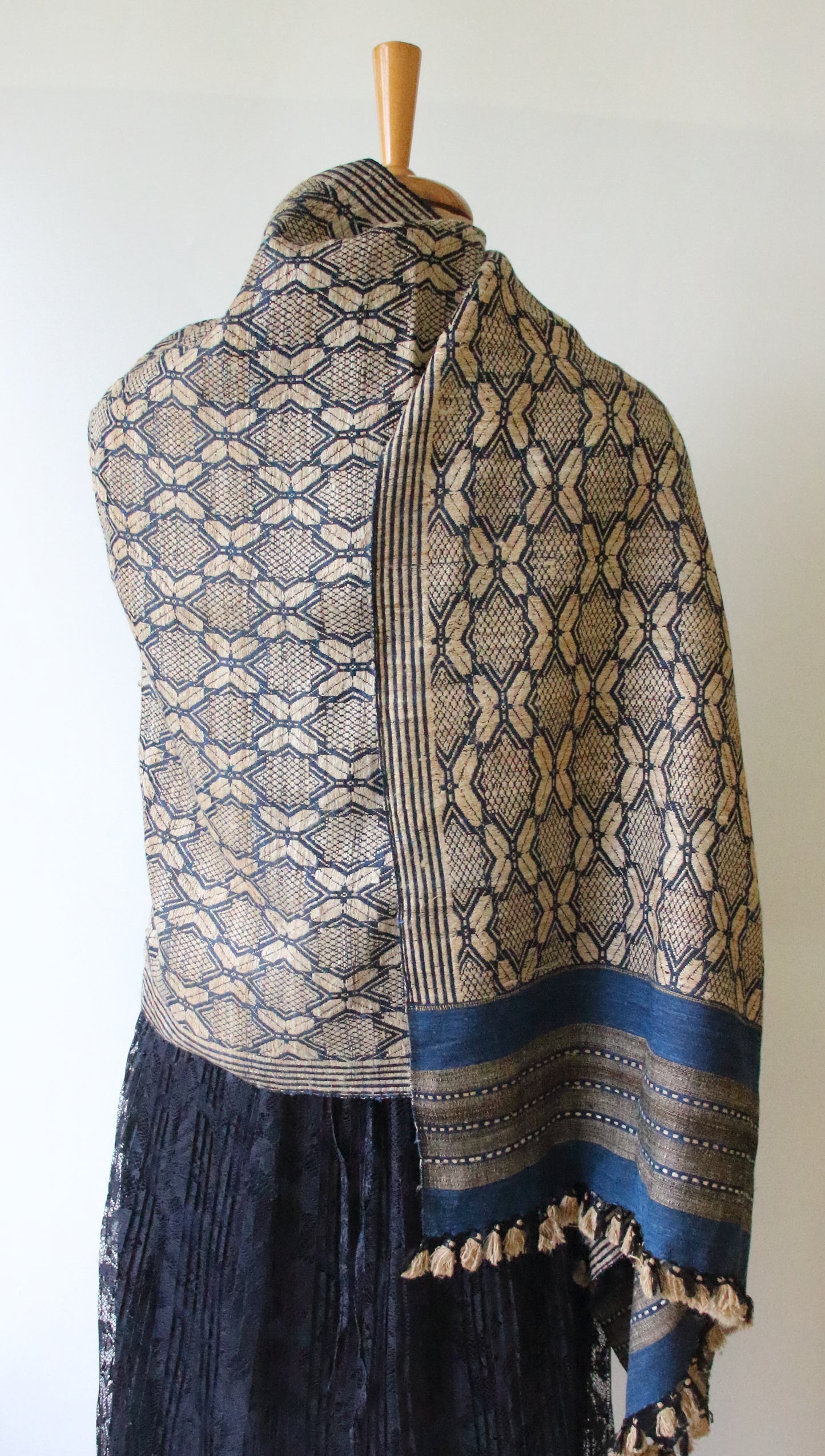 Indigo Eri Silk Handwoven Scarf / Small size Shawl from Assam