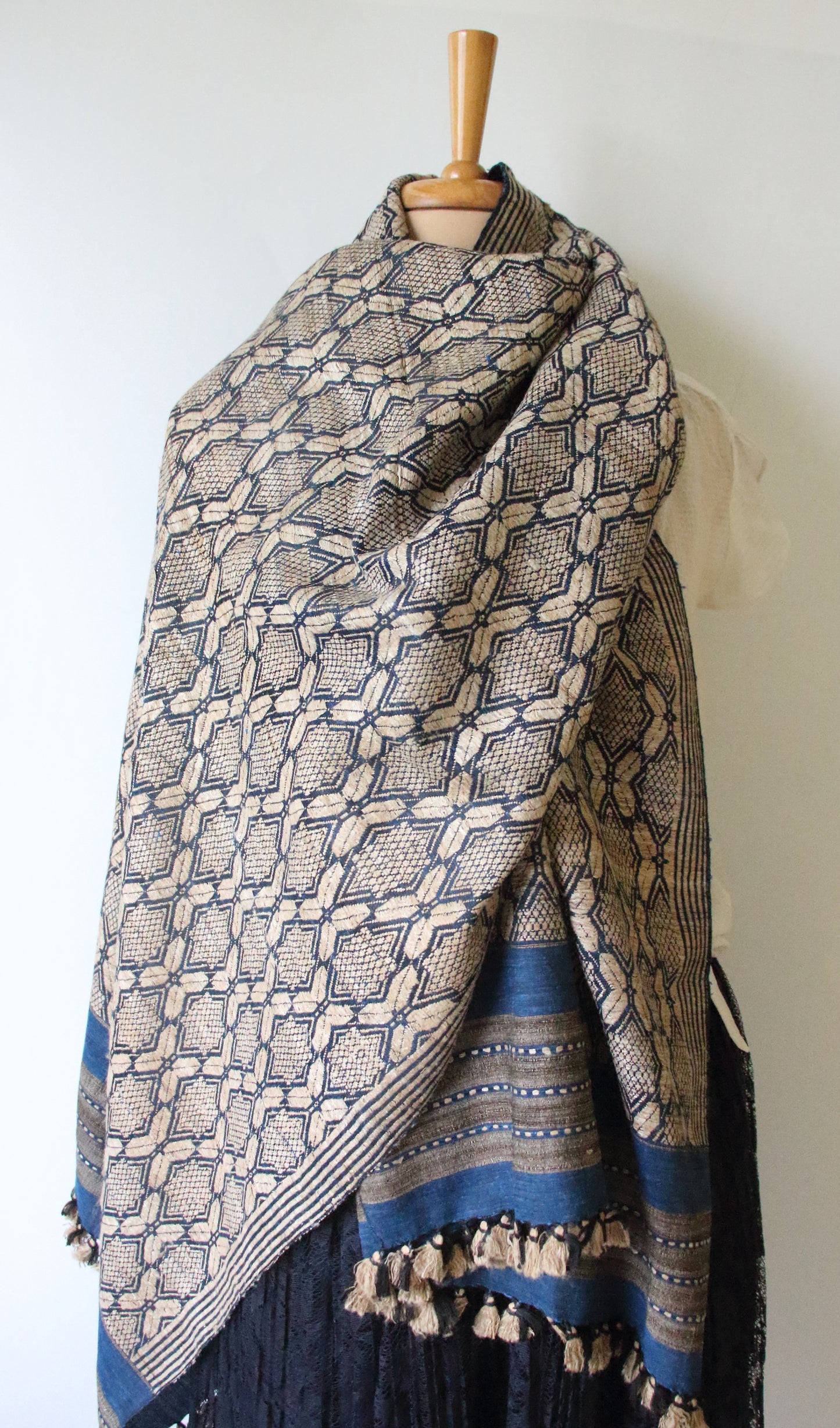Indigo Eri Silk Handwoven Scarf / Small size Shawl from Assam