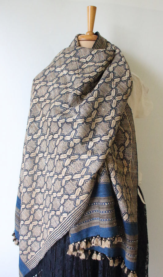 Indigo Eri Silk Handwoven Scarf / Small size Shawl from Assam