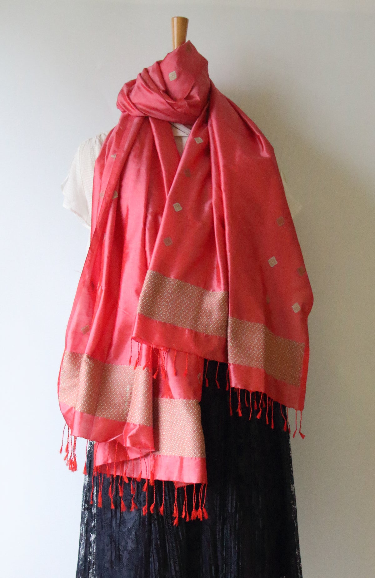 Rose Pink Handwoven Mulberry Silk Scarf / Stole from Assam