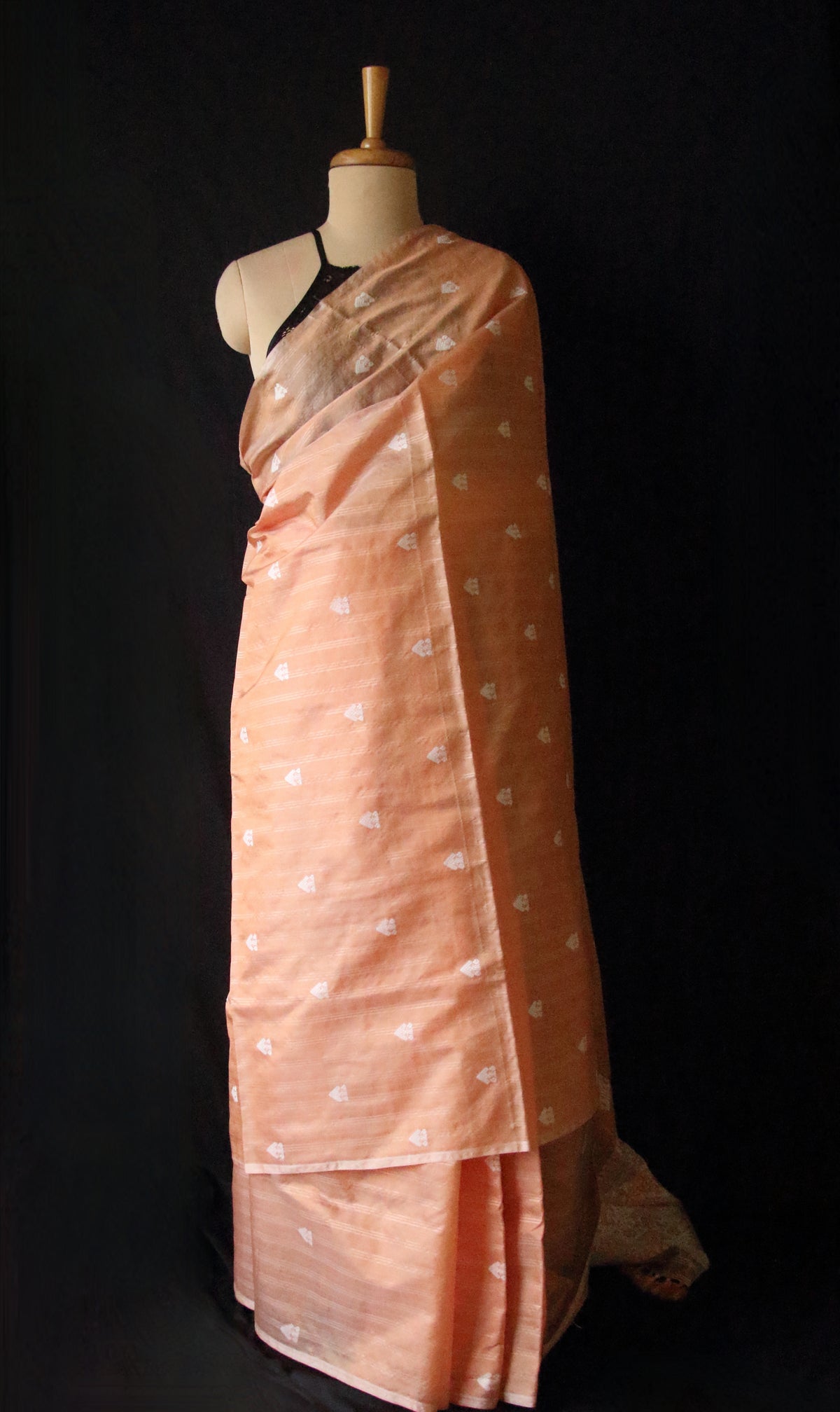 Soft Orange Handloom Silk Saree with chequered effect from Assam