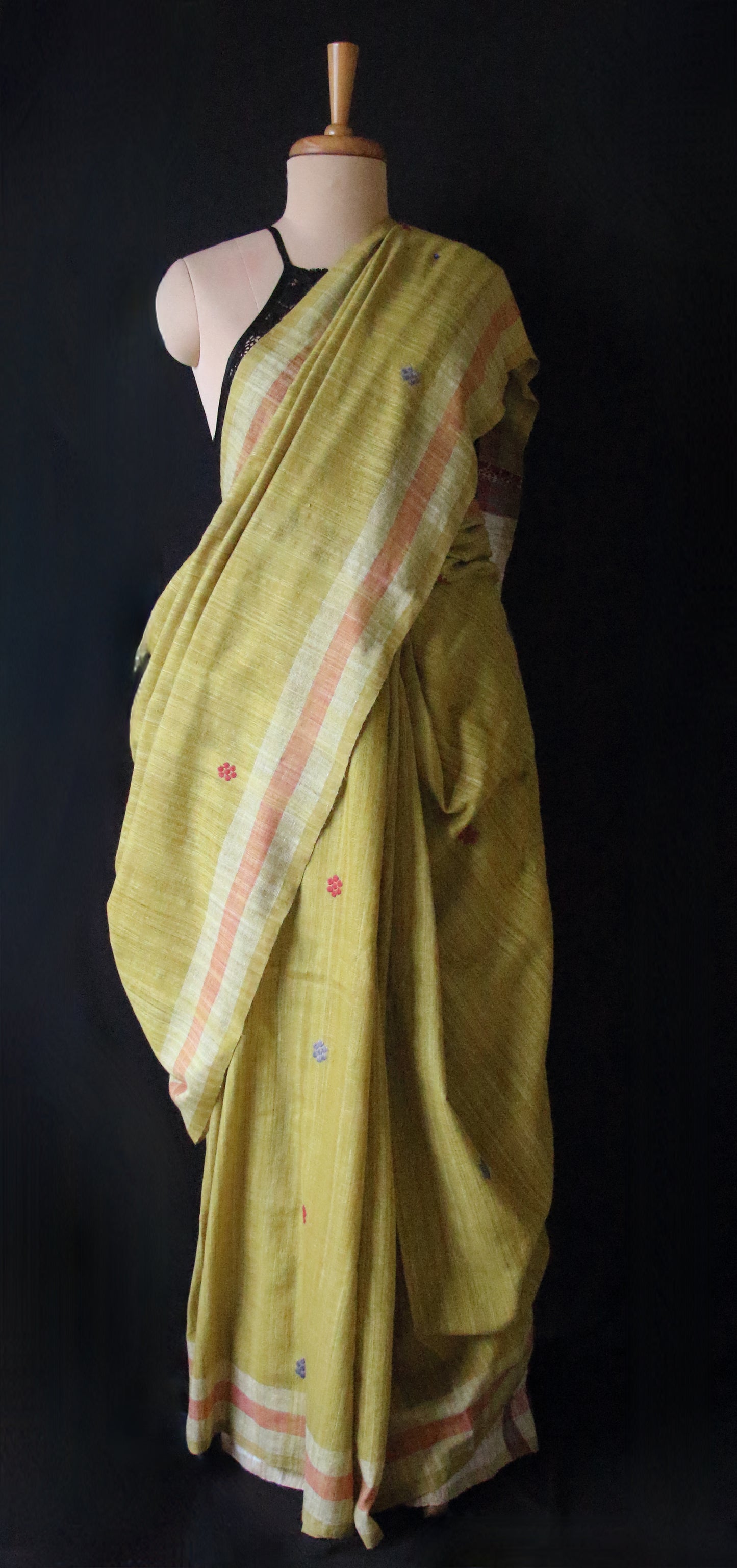 Handwoven Green Natural Dyed Eri Silk Sari from Assam