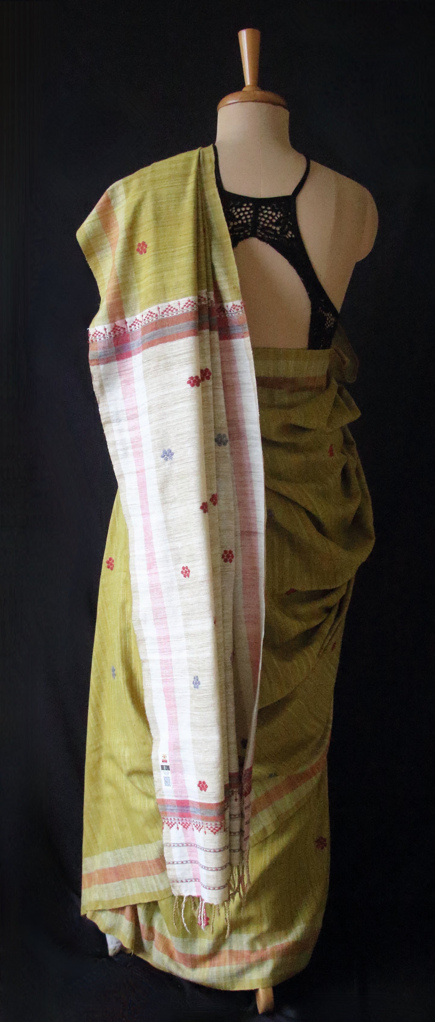 Handwoven Green Natural Dyed Eri Silk Sari from Assam