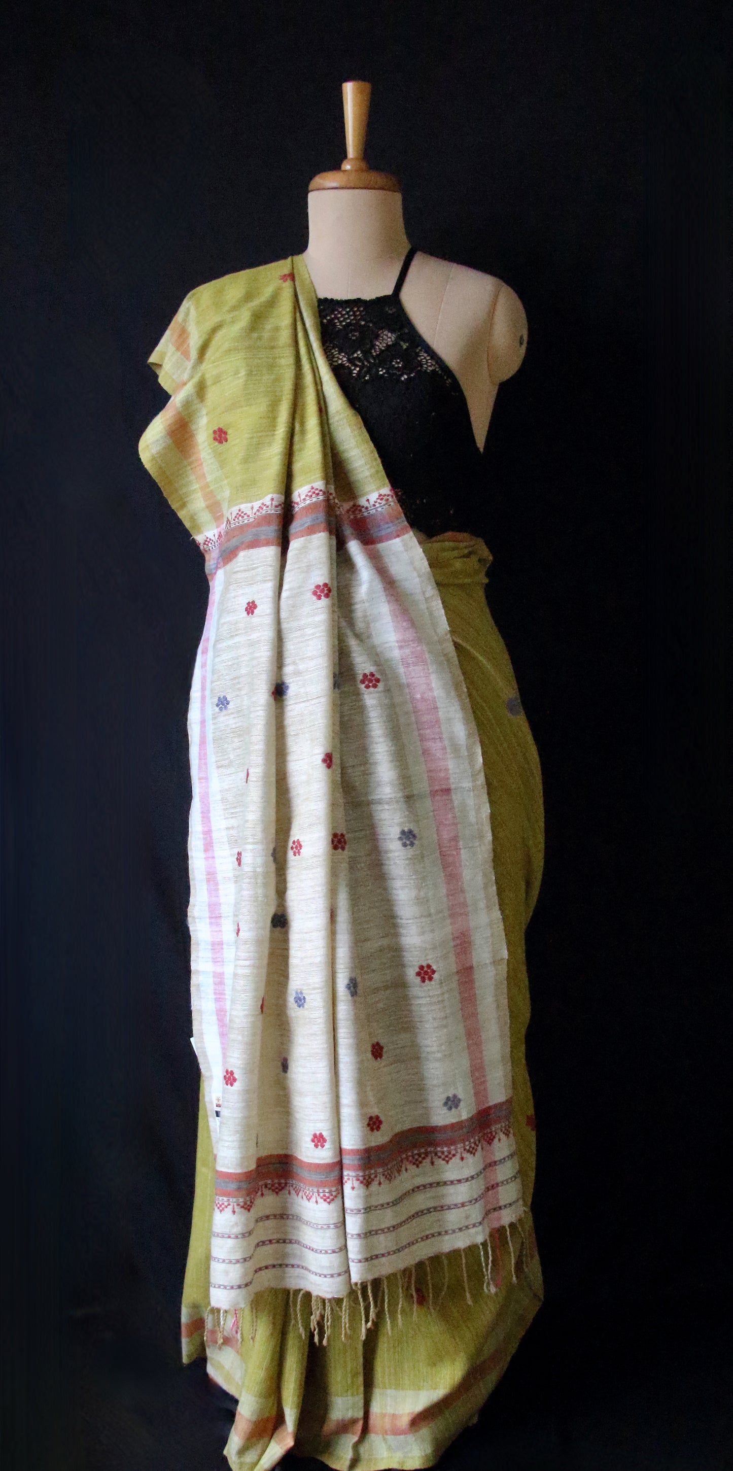 Handwoven Green Natural Dyed Eri Silk Sari from Assam