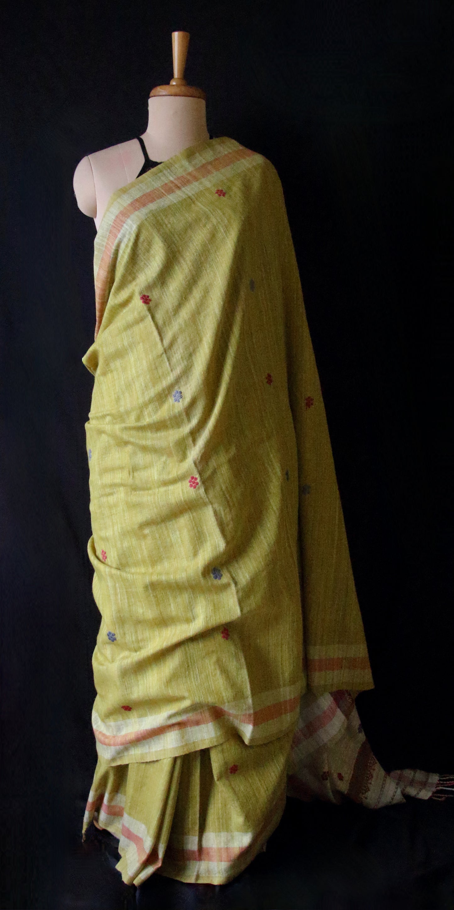 Handwoven Green Natural Dyed Eri Silk Sari from Assam