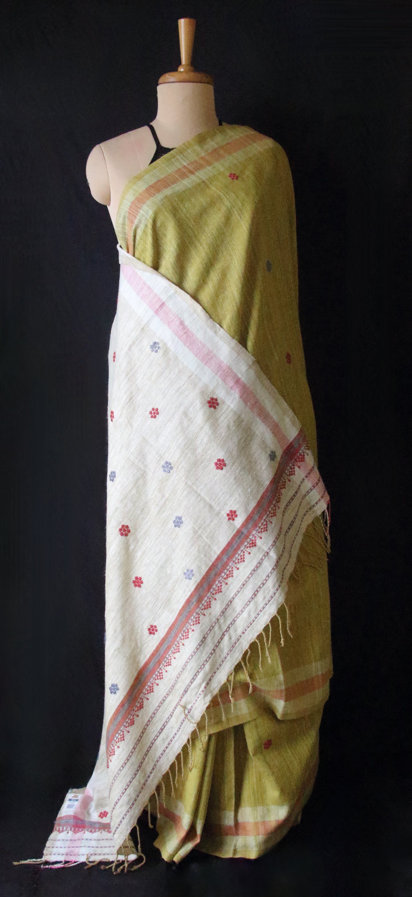 Handwoven Green Natural Dyed Eri Silk Sari from Assam