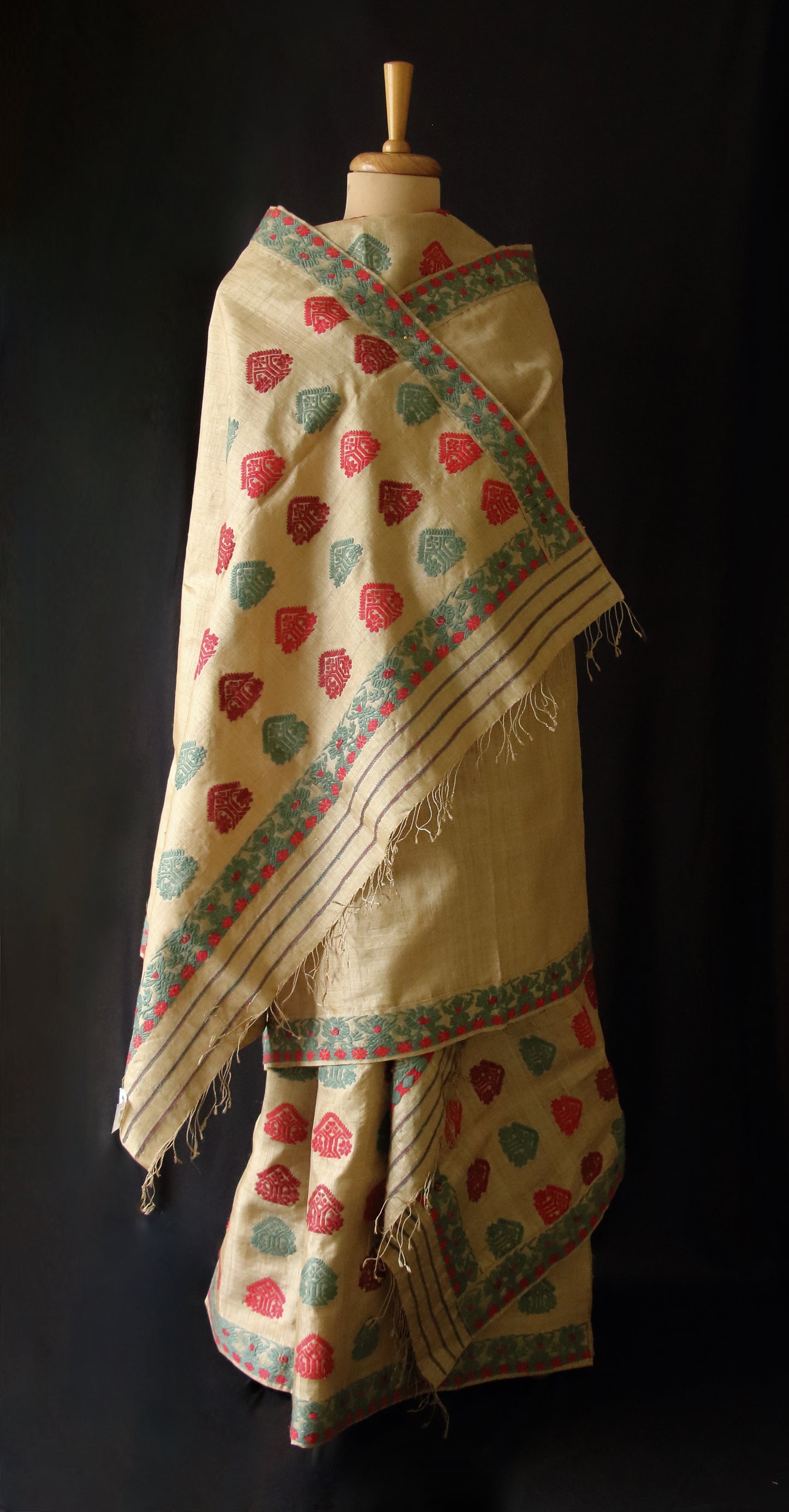 Muga Silk Mekhela Chador Set with Eri Silk Motifs