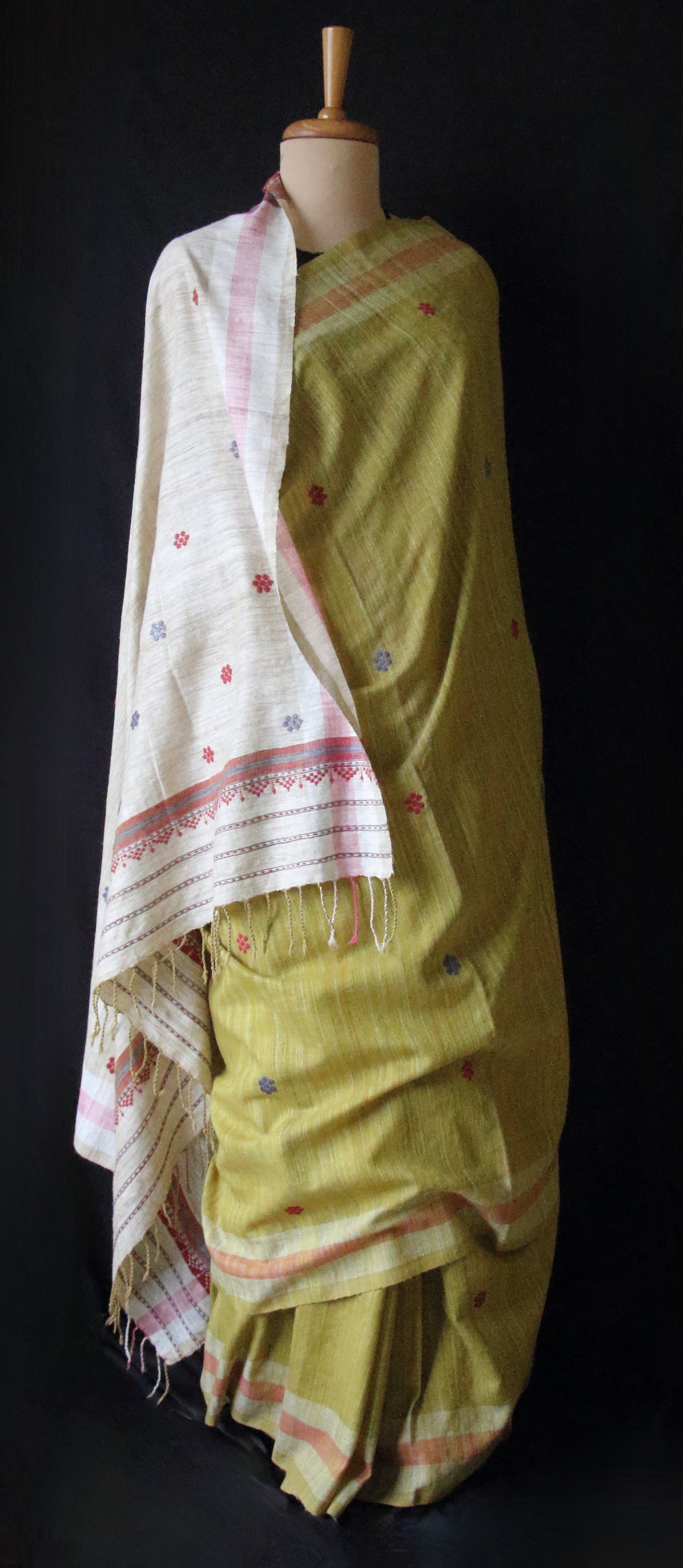 Handwoven Green Natural Dyed Eri Silk Sari from Assam