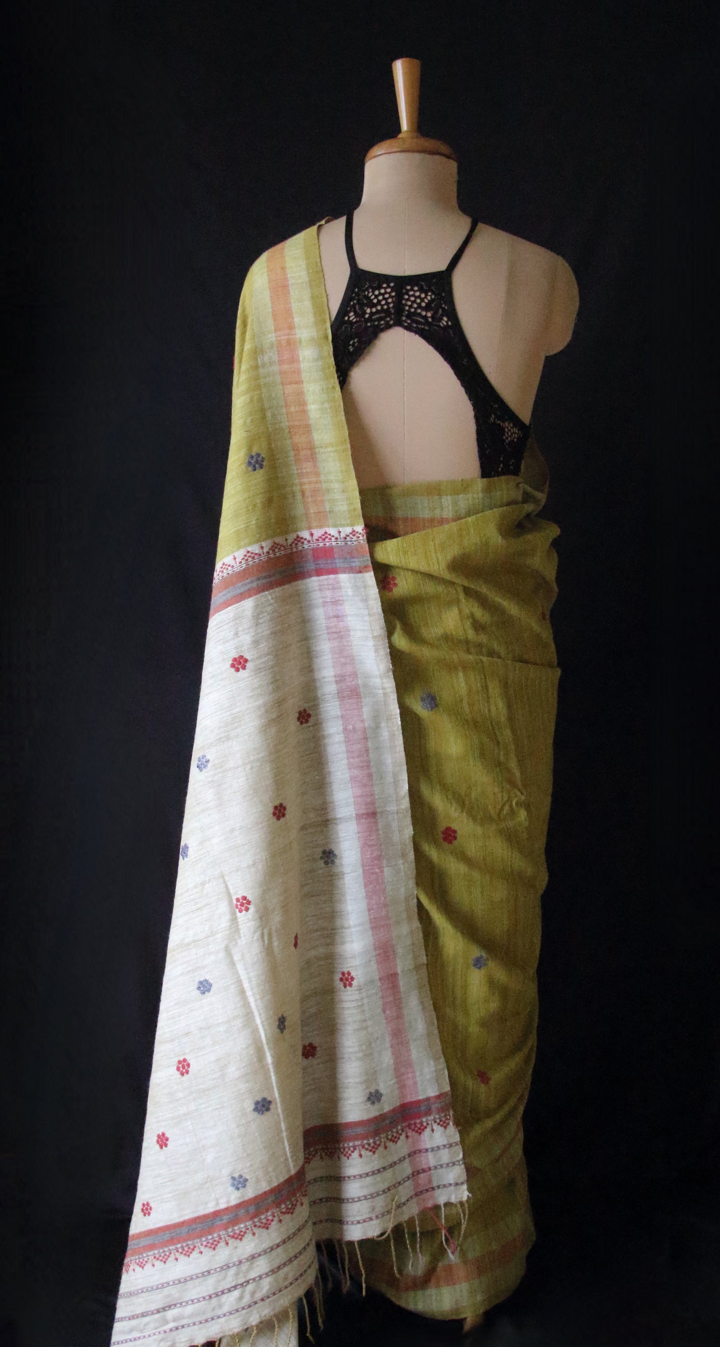 Handwoven Green Natural Dyed Eri Silk Sari from Assam