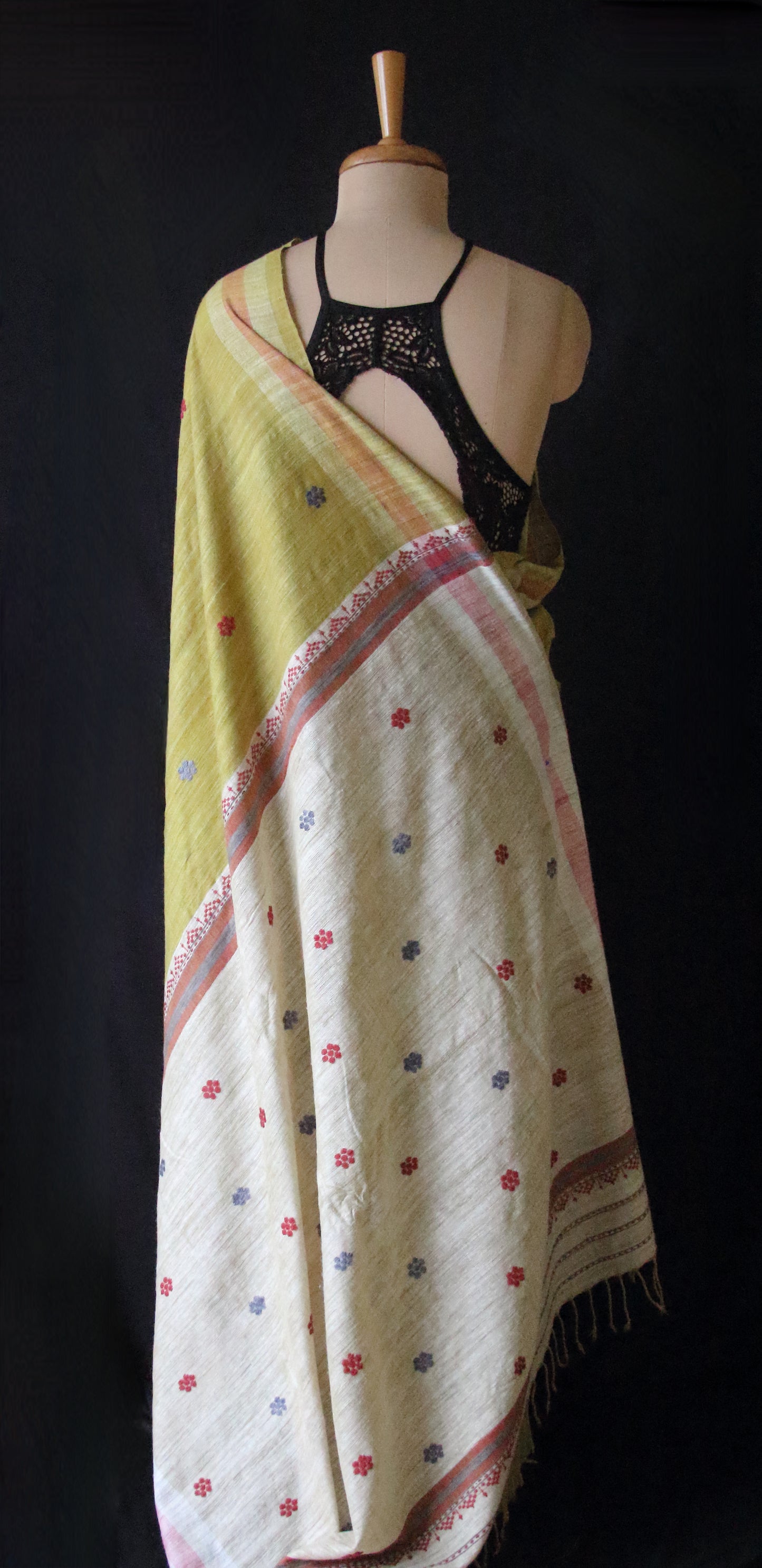Handwoven Green Natural Dyed Eri Silk Sari from Assam