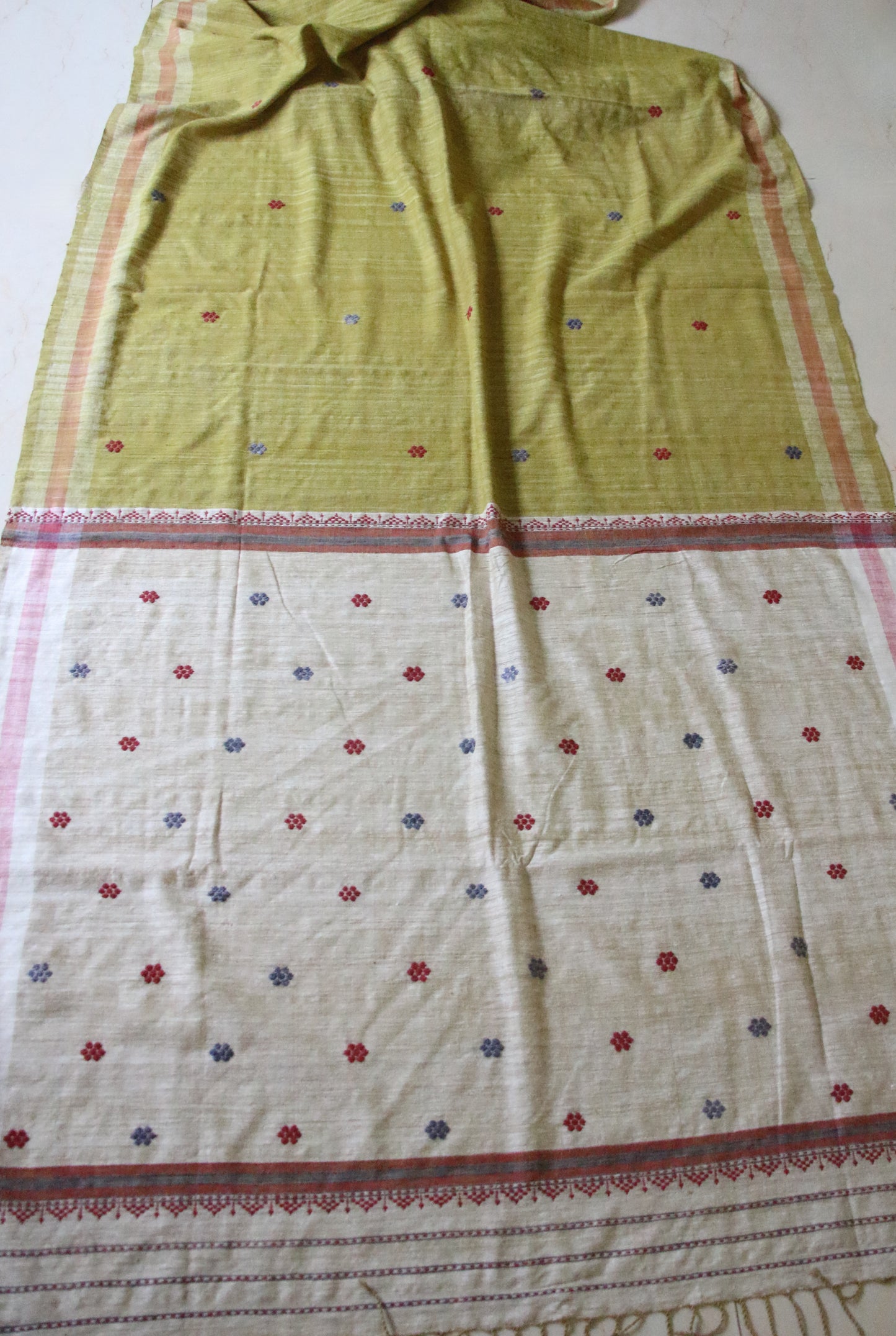 Handwoven Green Natural Dyed Eri Silk Sari from Assam