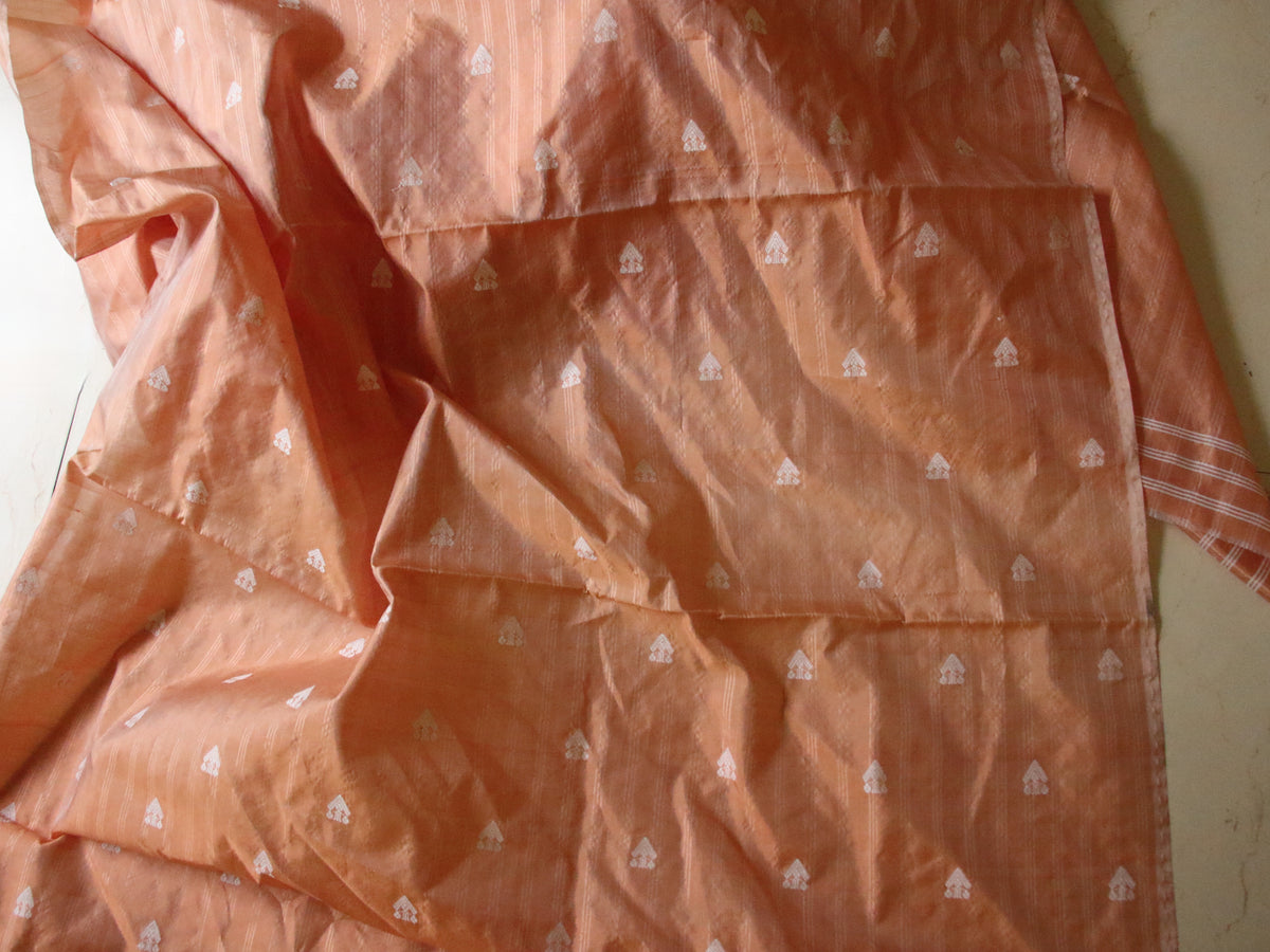 Soft Orange Handloom Silk Saree with chequered effect from Assam