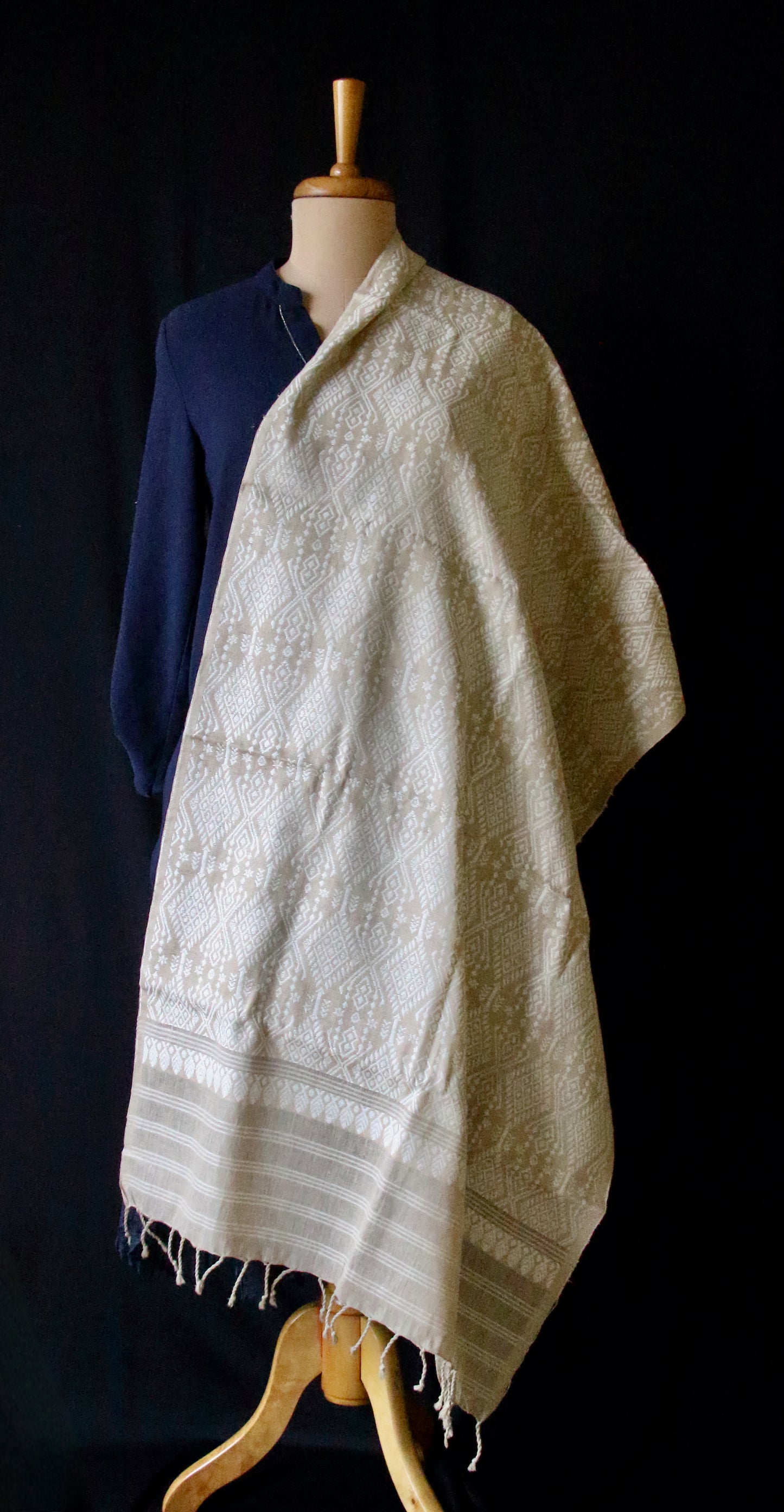 Eri Silk Handwoven Scarf / Small Size Shawl  with all over motifs from Assam