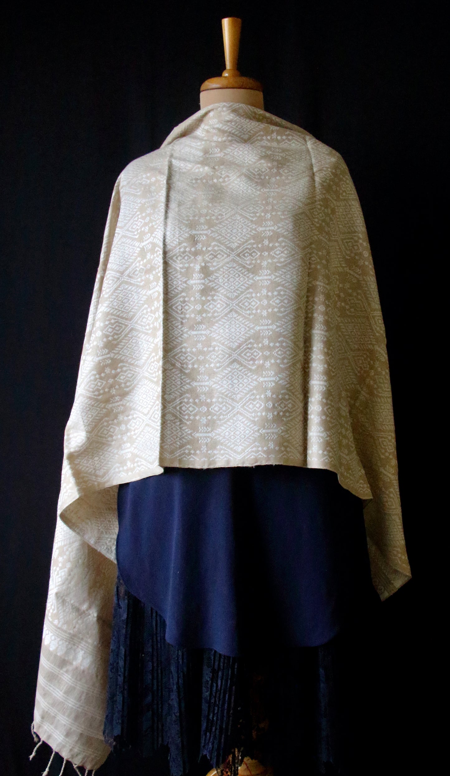 Eri Silk Handwoven Scarf / Small Size Shawl  with all over motifs from Assam