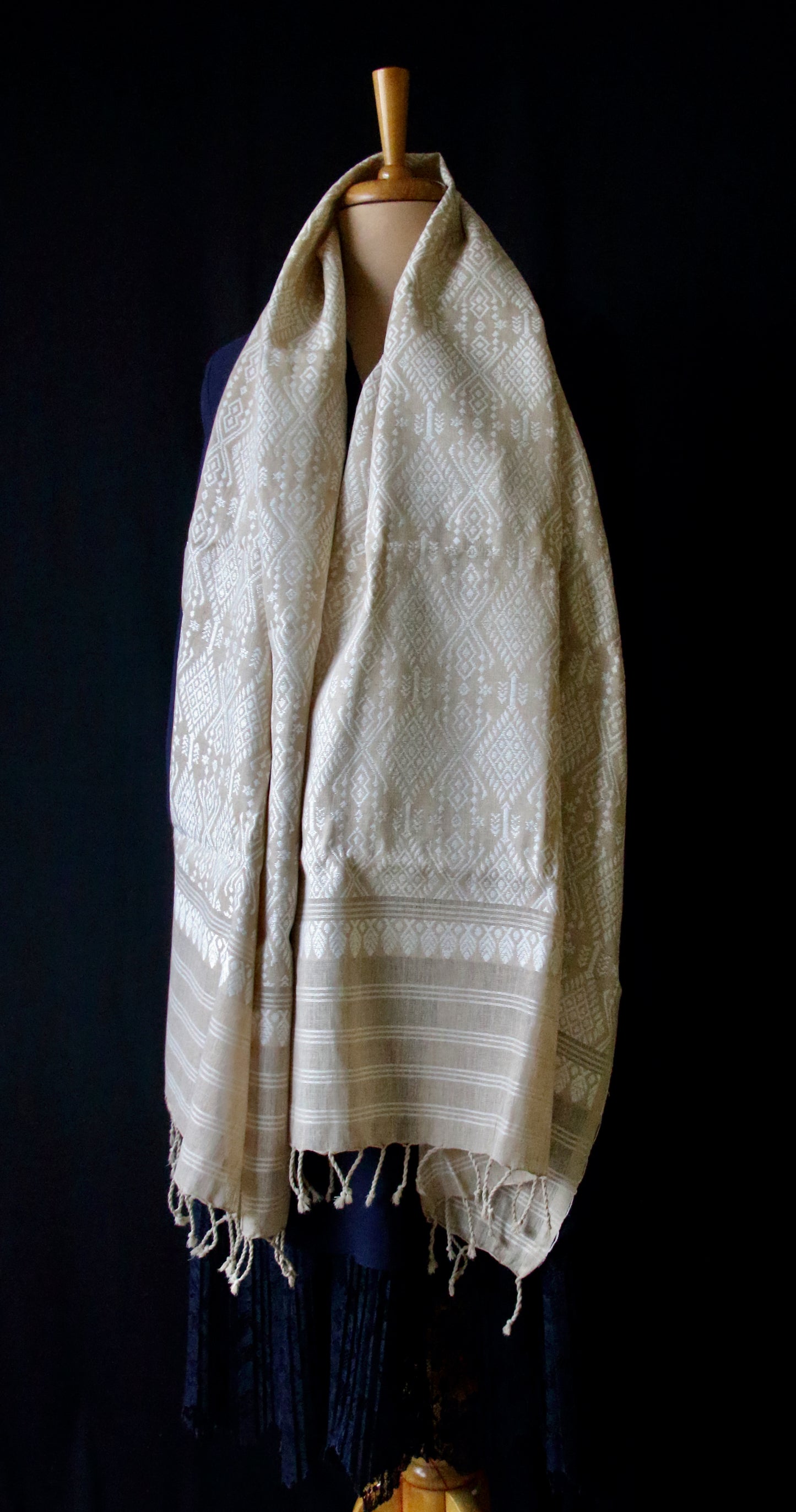Eri Silk Handwoven Scarf / Small Size Shawl  with all over motifs from Assam