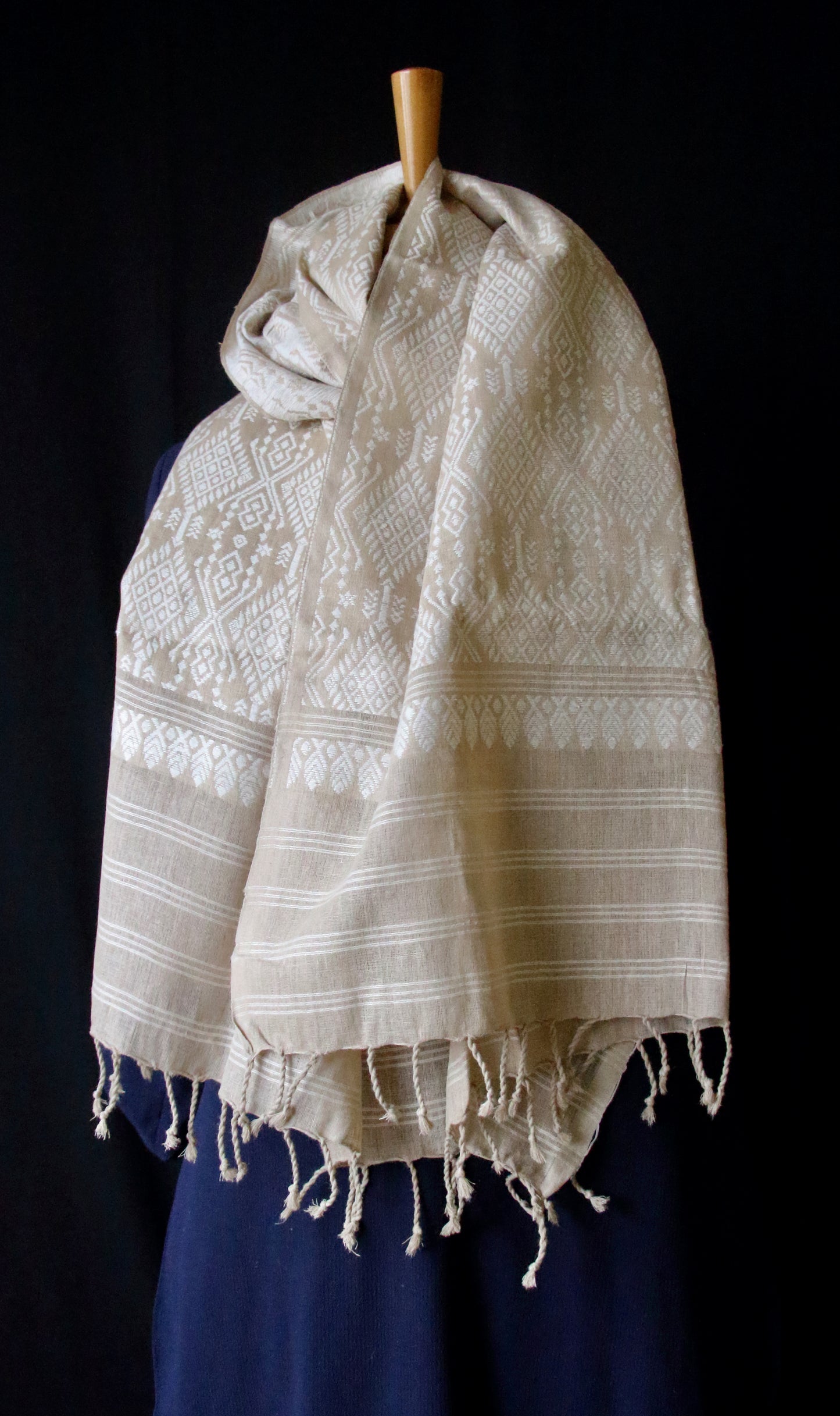Eri Silk Handwoven Scarf / Small Size Shawl  with all over motifs from Assam