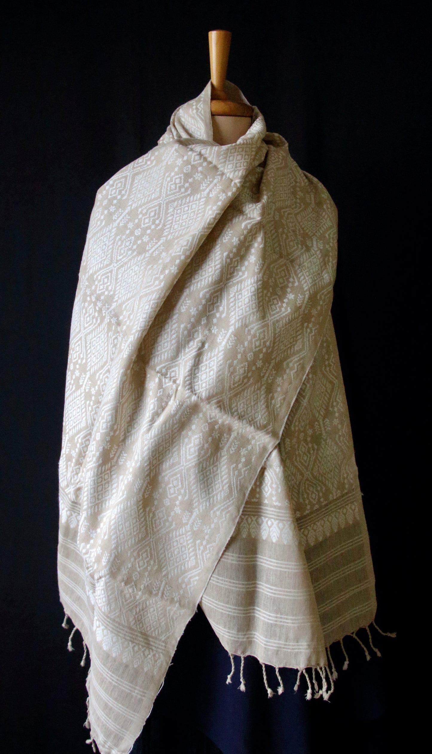 Eri Silk Handwoven Scarf / Small Size Shawl  with all over motifs from Assam