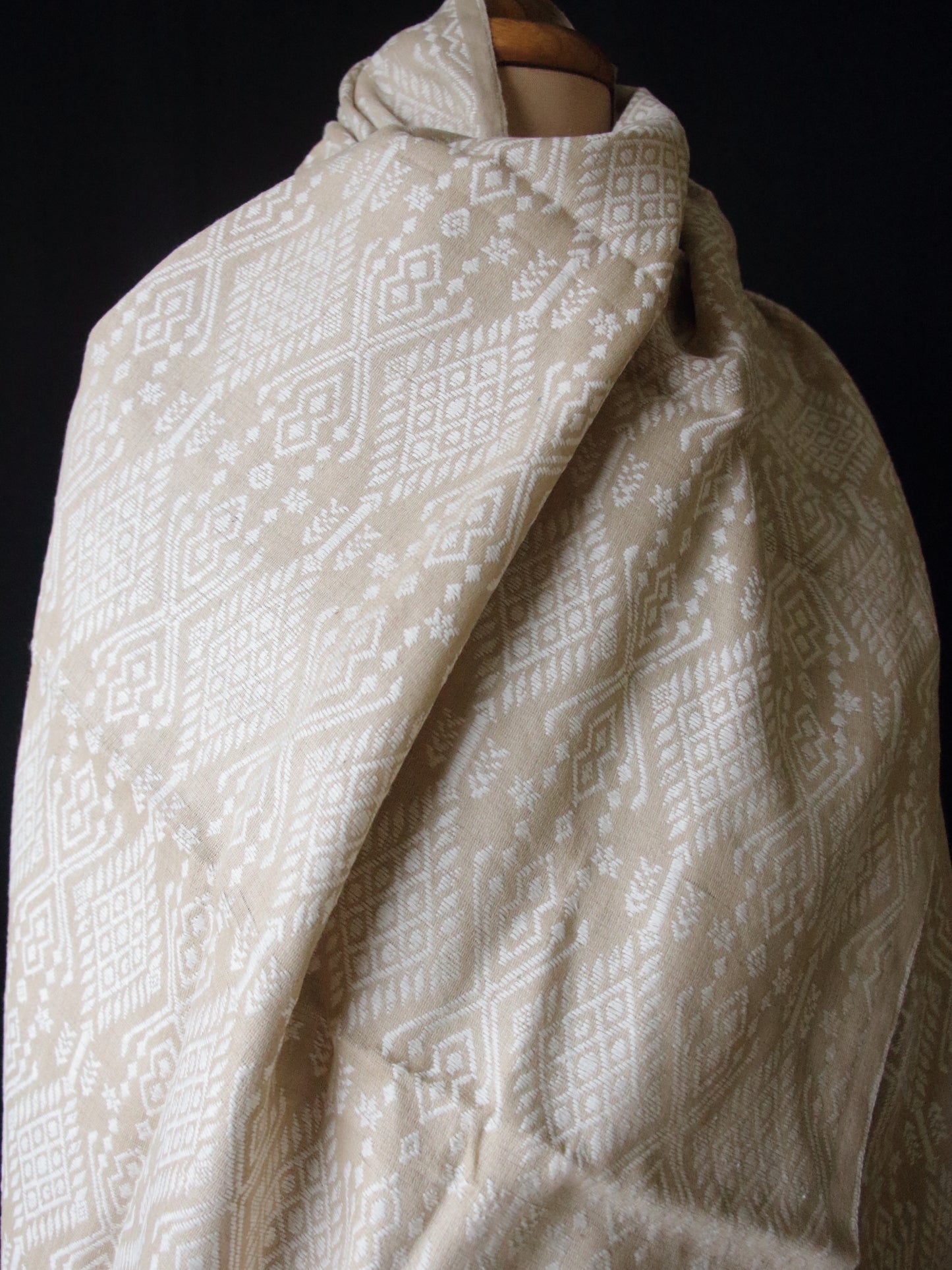 Eri Silk Handwoven Scarf / Small Size Shawl  with all over motifs from Assam