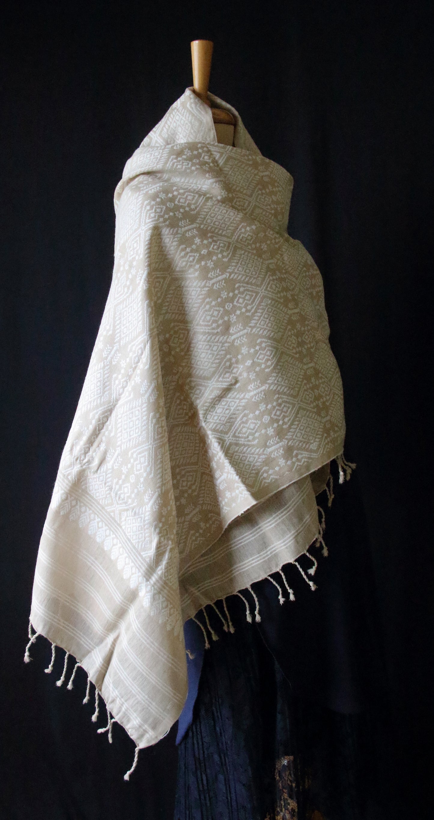 Eri Silk Handwoven Scarf / Small Size Shawl  with all over motifs from Assam