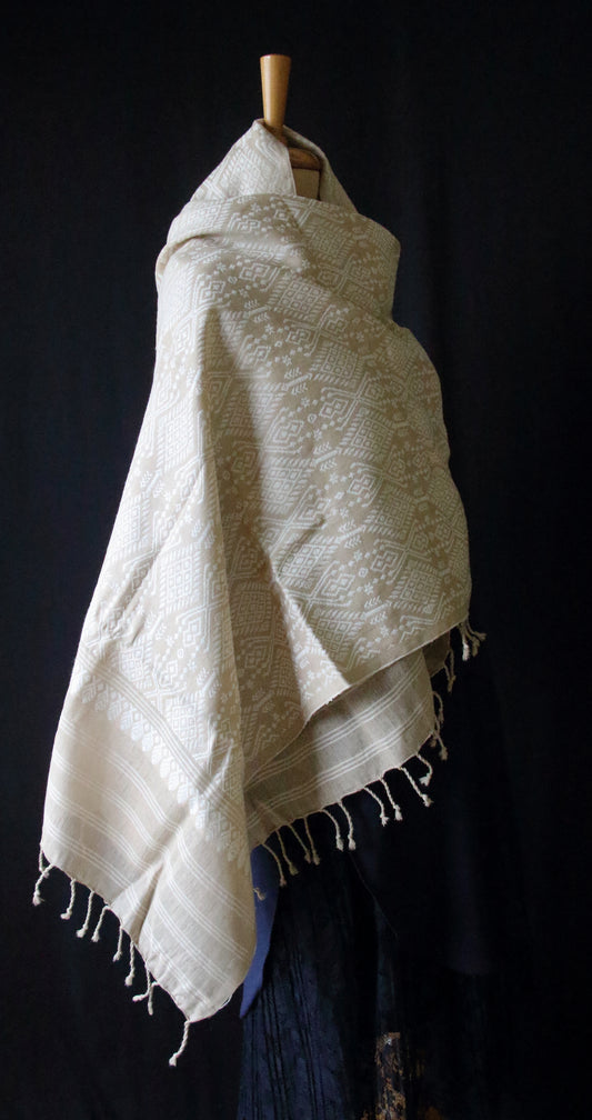 Eri Silk Handwoven Scarf / Small Size Shawl  with all over motifs from Assam